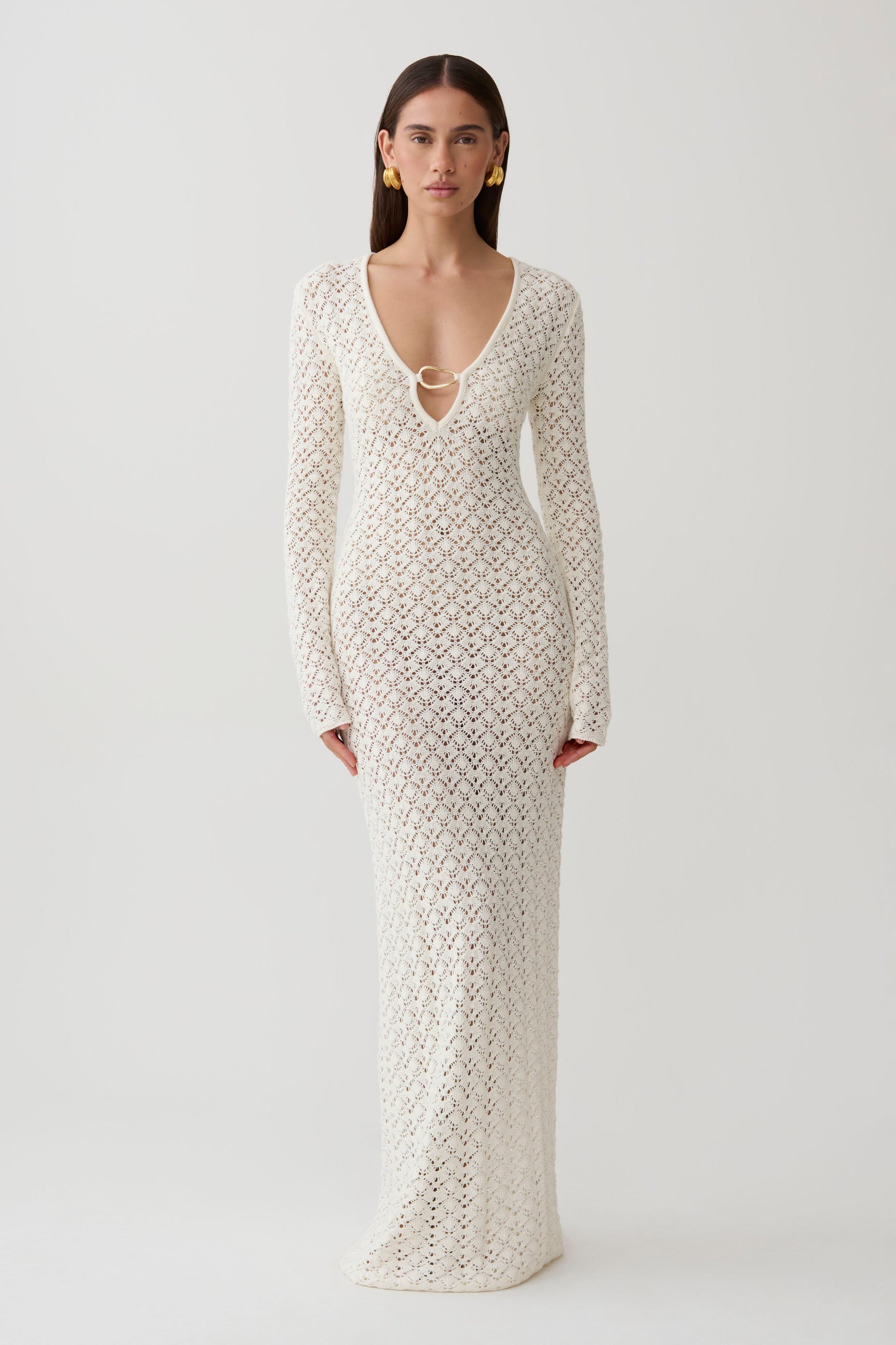 Jamaya Crochet Knit Maxi Dress / Ivory | MESHKI