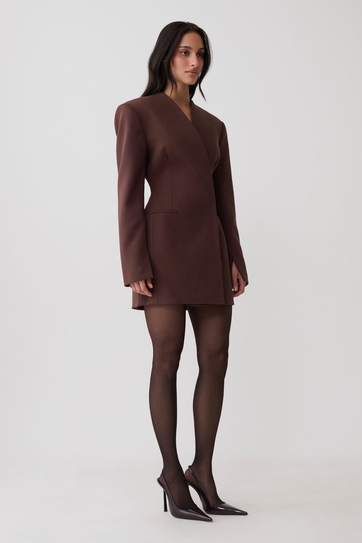 Makayla Suiting Structured Mini Dress - Dark Chocolate #5