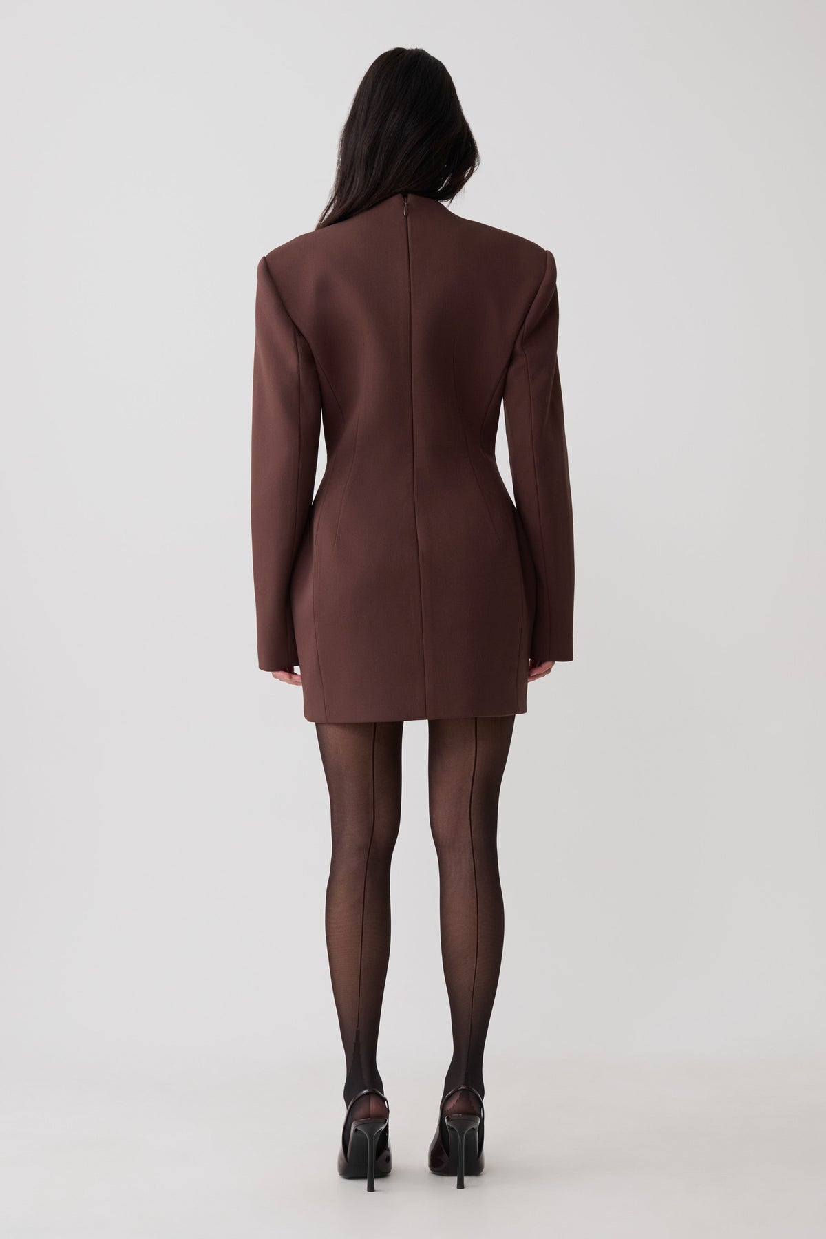 Makayla Suiting Structured Mini Dress - Dark Chocolate #4