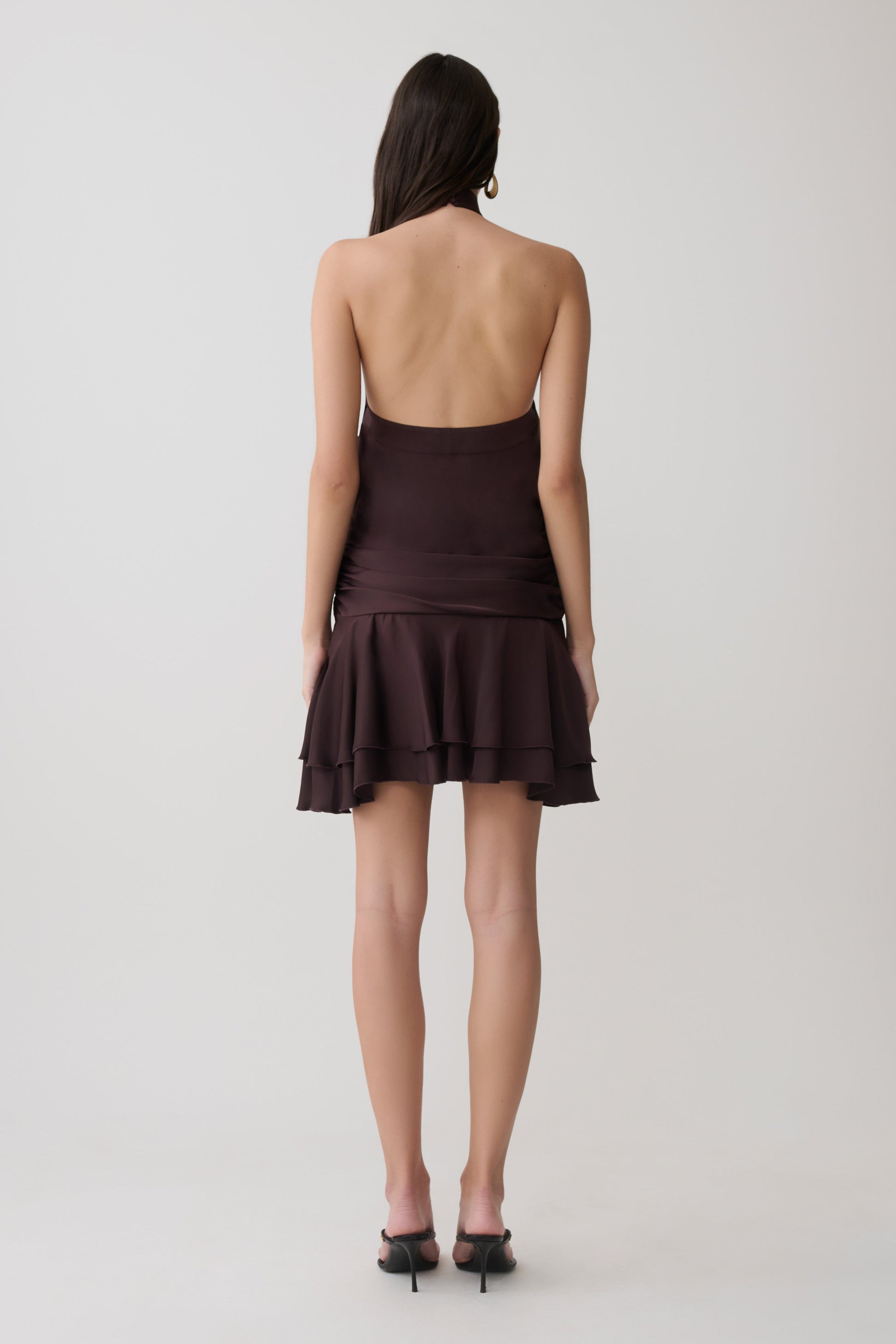 Poppy Satin Halter Mini Dress - Chocolate #2