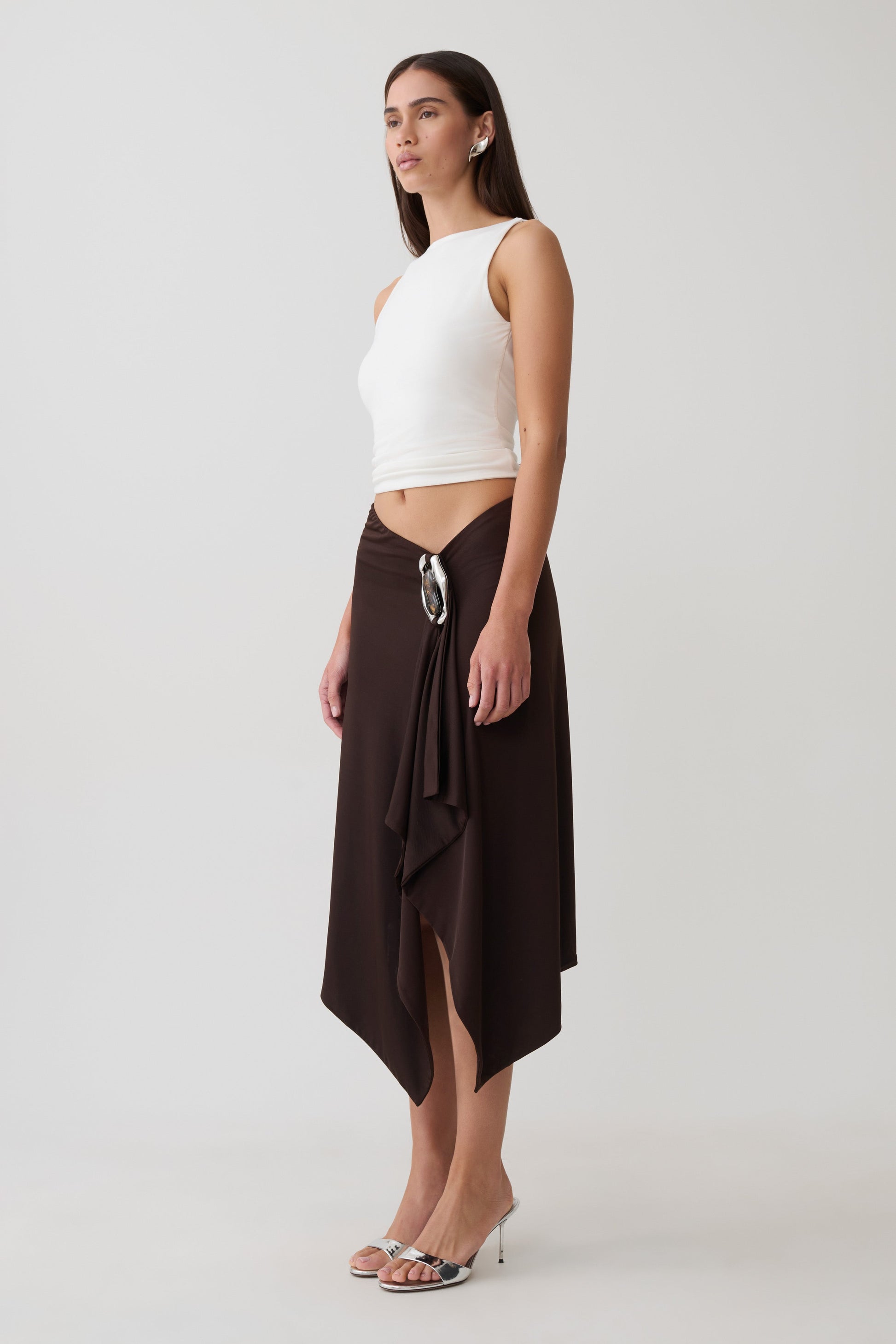 Sault Hankie Midi Skirt with Hardware - Dark Chocolate #4