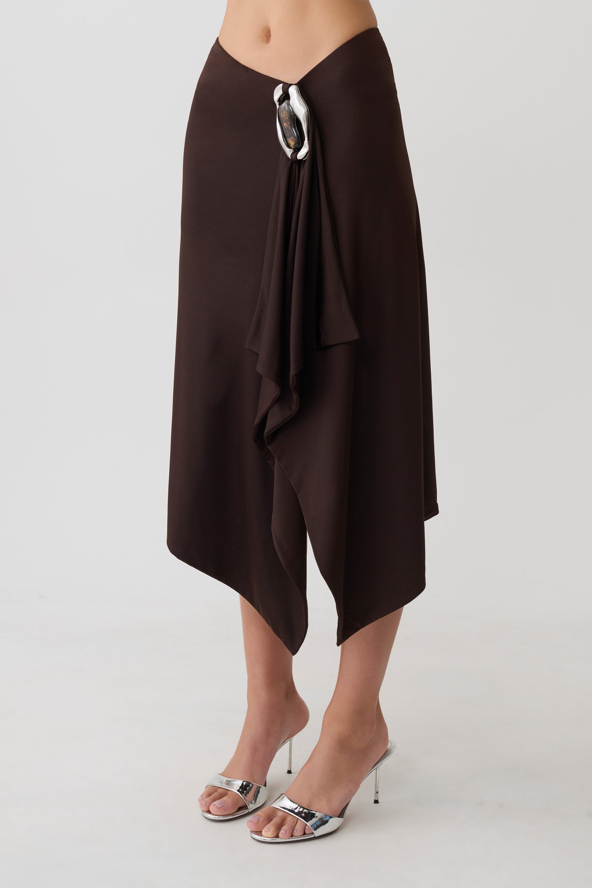 Sault Hankie Midi Skirt with Hardware - Dark Chocolate #5
