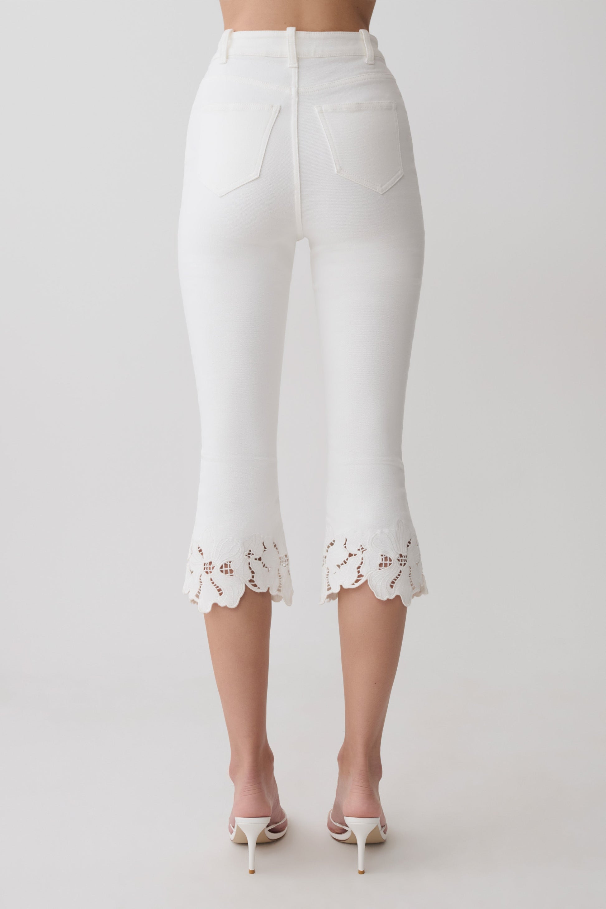 Tillie Flower Embroidery Denim Capris - White #6
