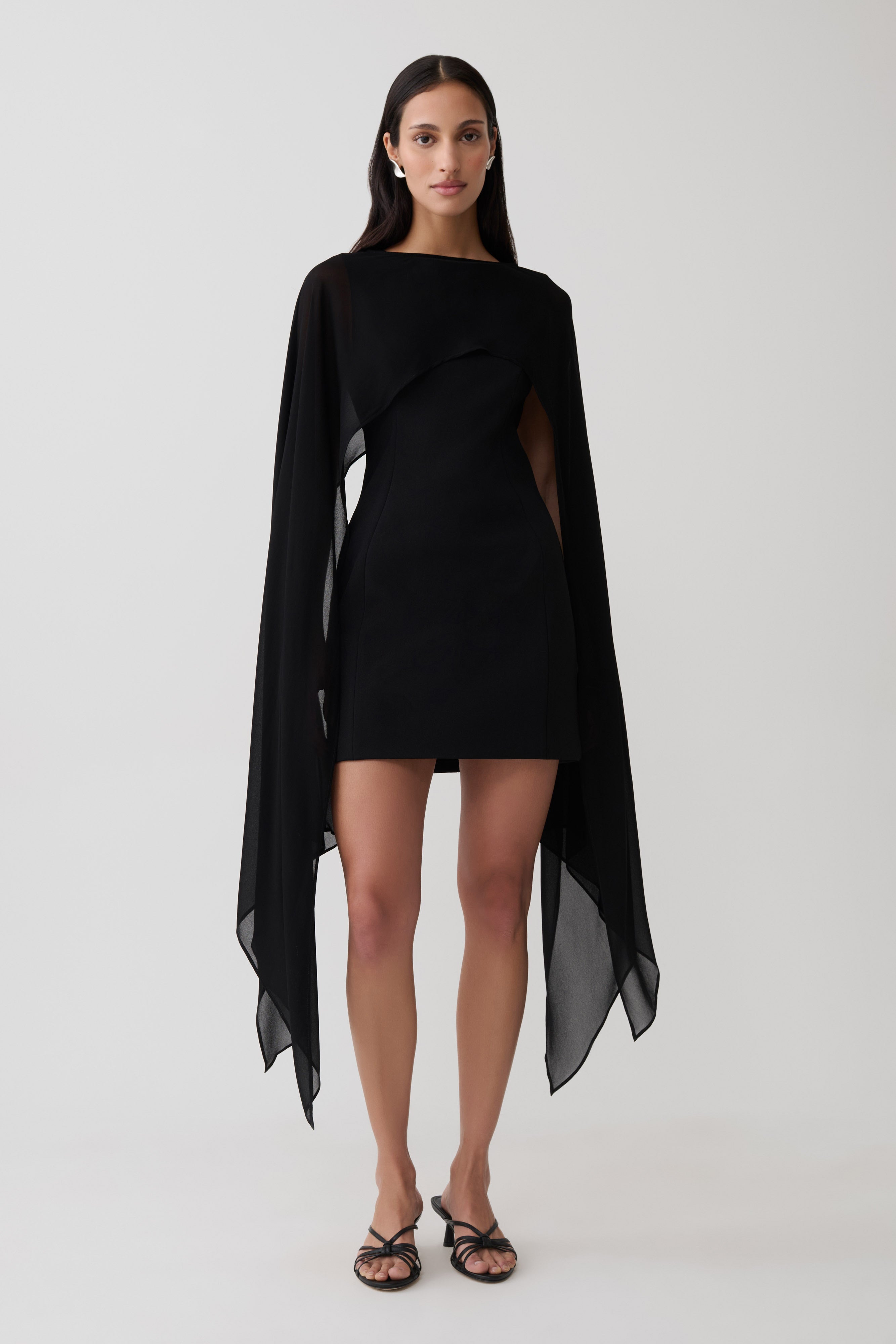 Triana Chiffon Overlay Mini Dress - Black | MESHKI US