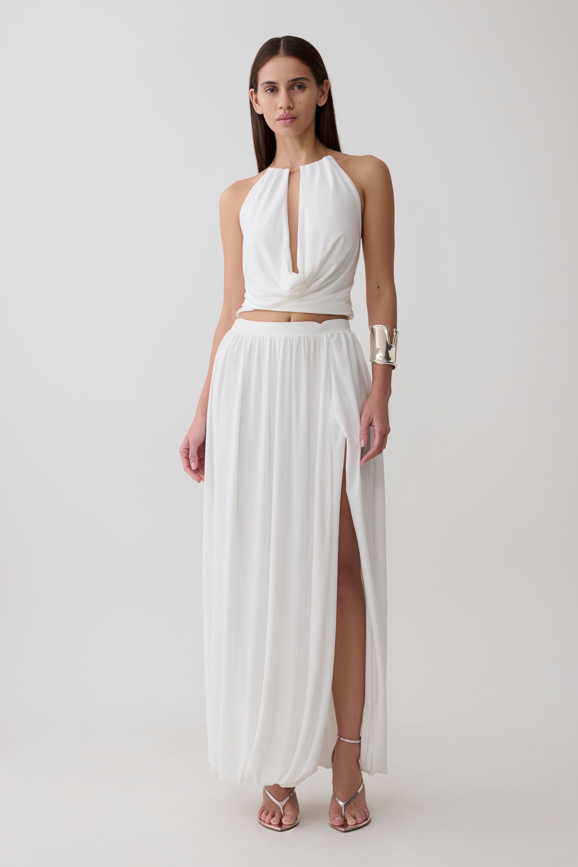Banks Bubble Hem Midi Skirt / White | MESHKI