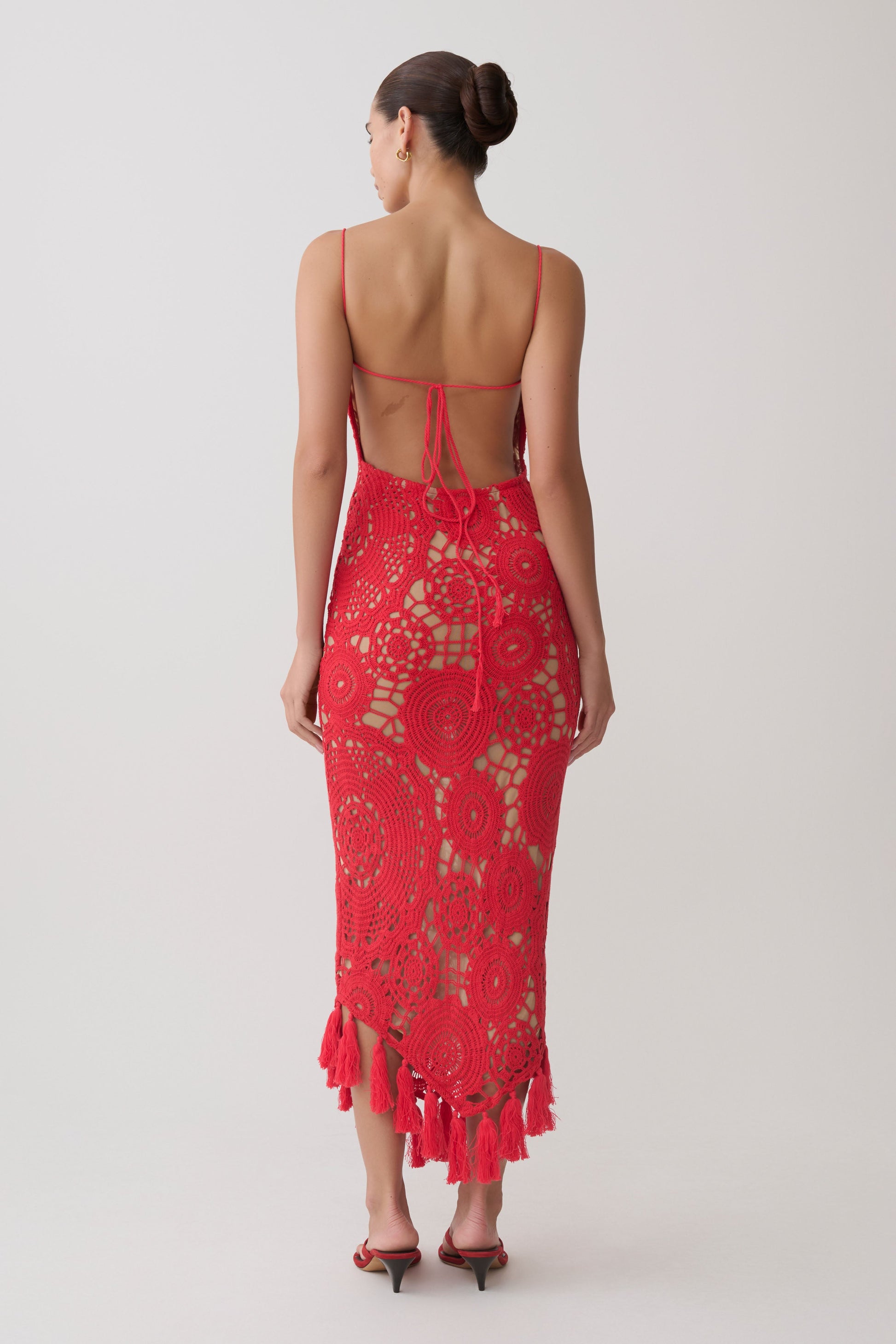 Delta Crochet Halter Midi Dress / Red | MESHKI