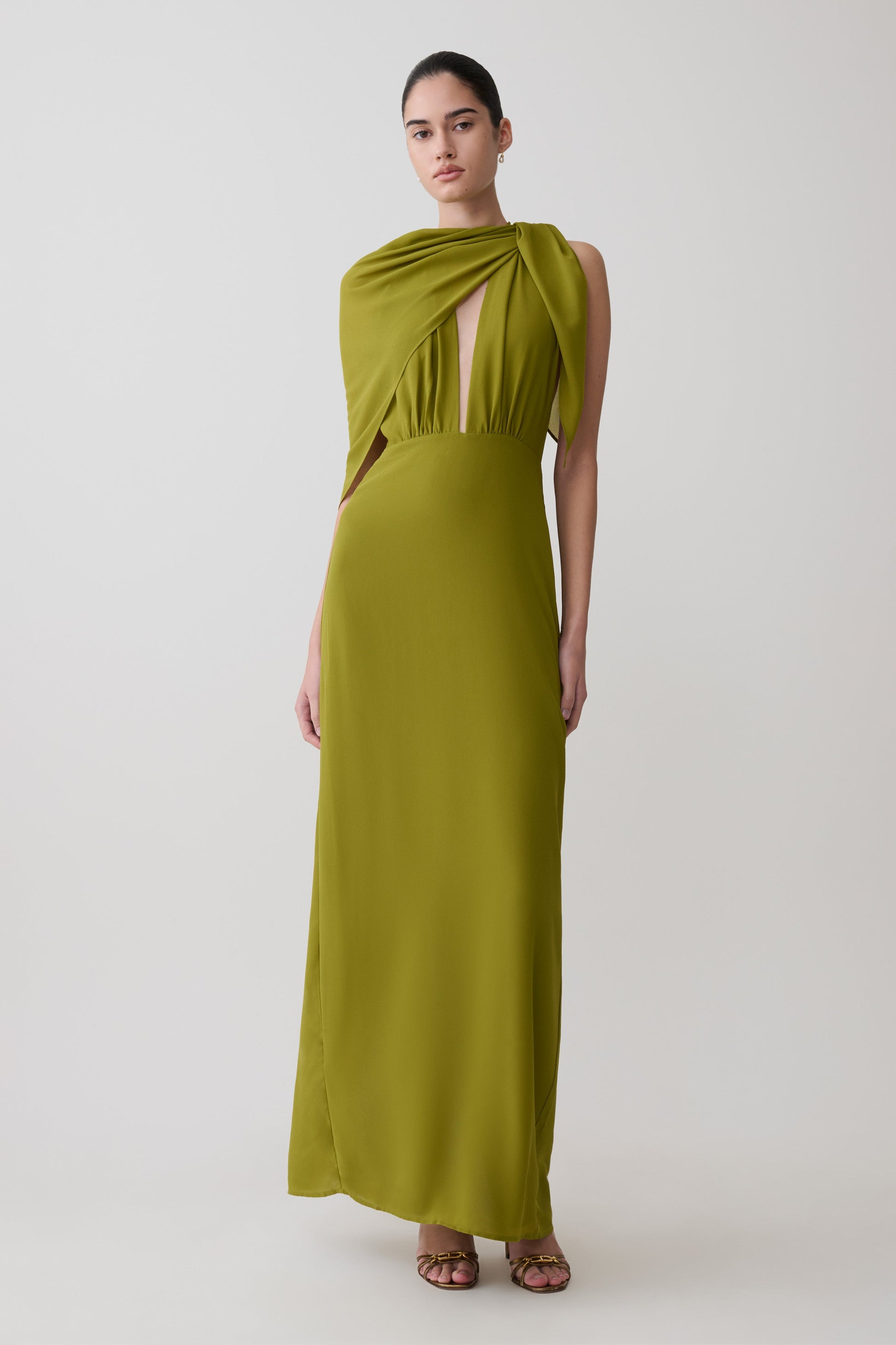Gianna Satin Halter Maxi Dress - Olive #6