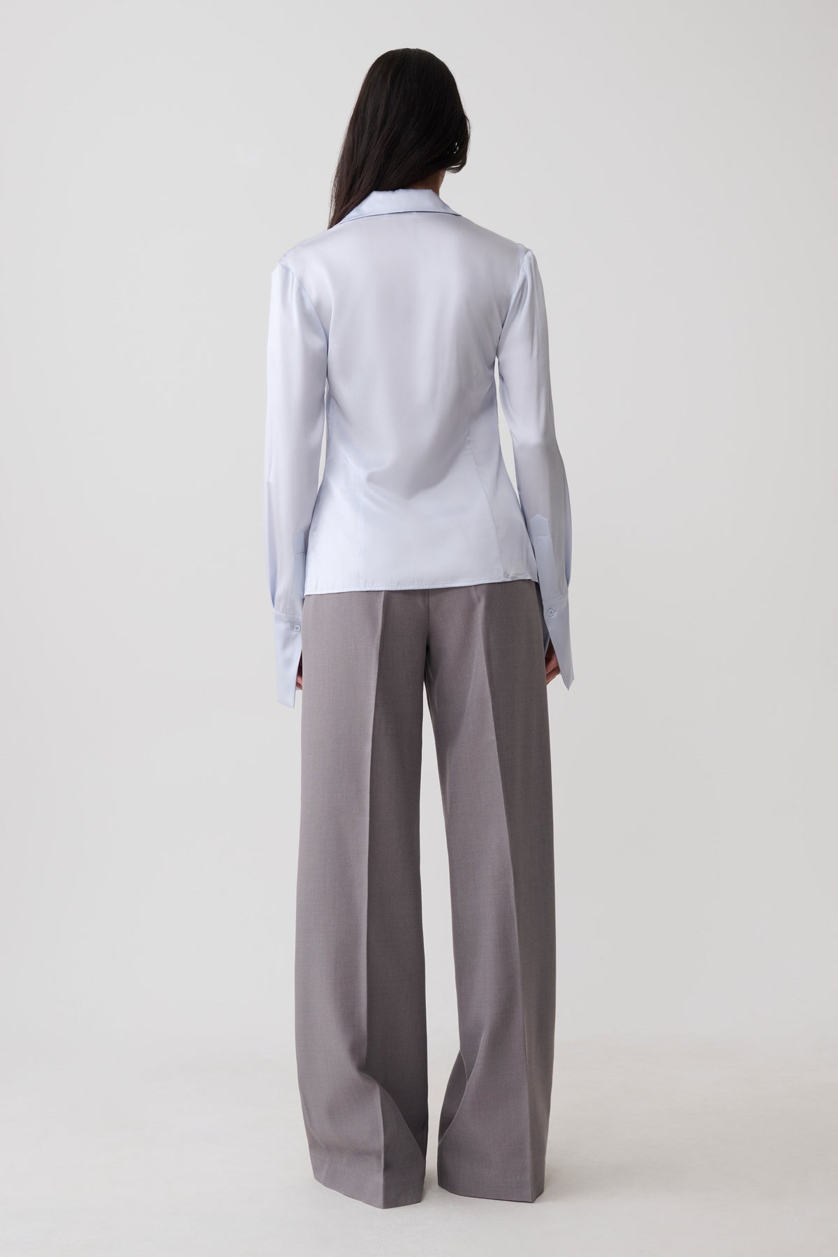 Queenie Silk Blend Long Sleeve Shirt - Ice Blue #5