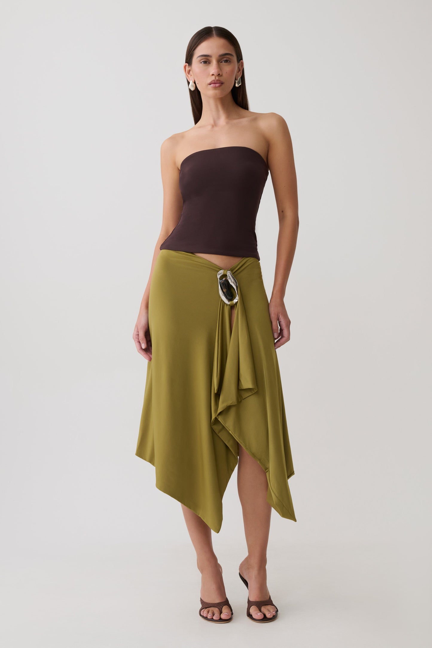 Sault Hankie Midi Skirt with Hardware - Martini Olive