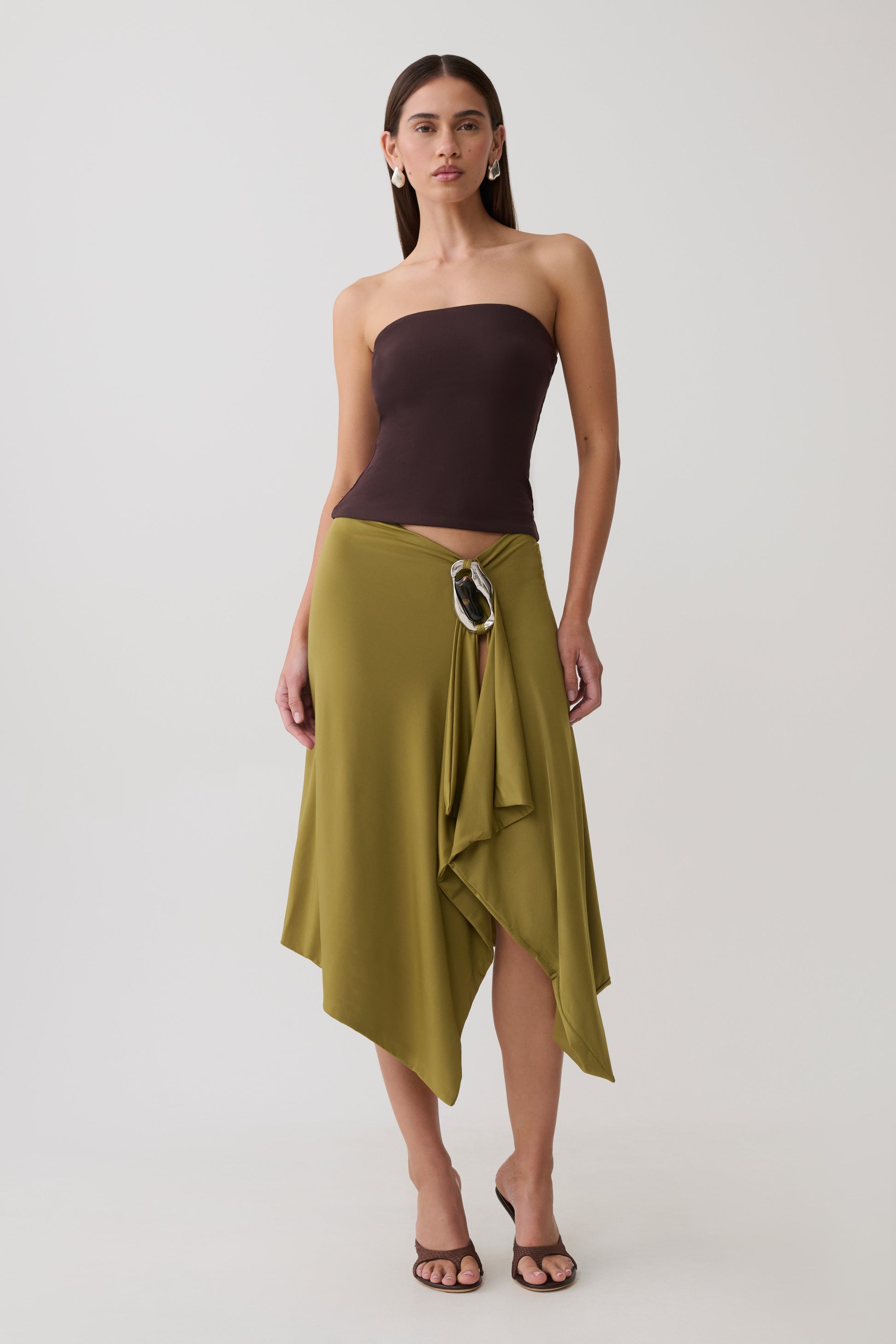 Sault Hankie Midi Skirt with Hardware - Martini Olive
