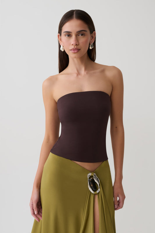 Harley Strapless Bandeau Top - Chocolate