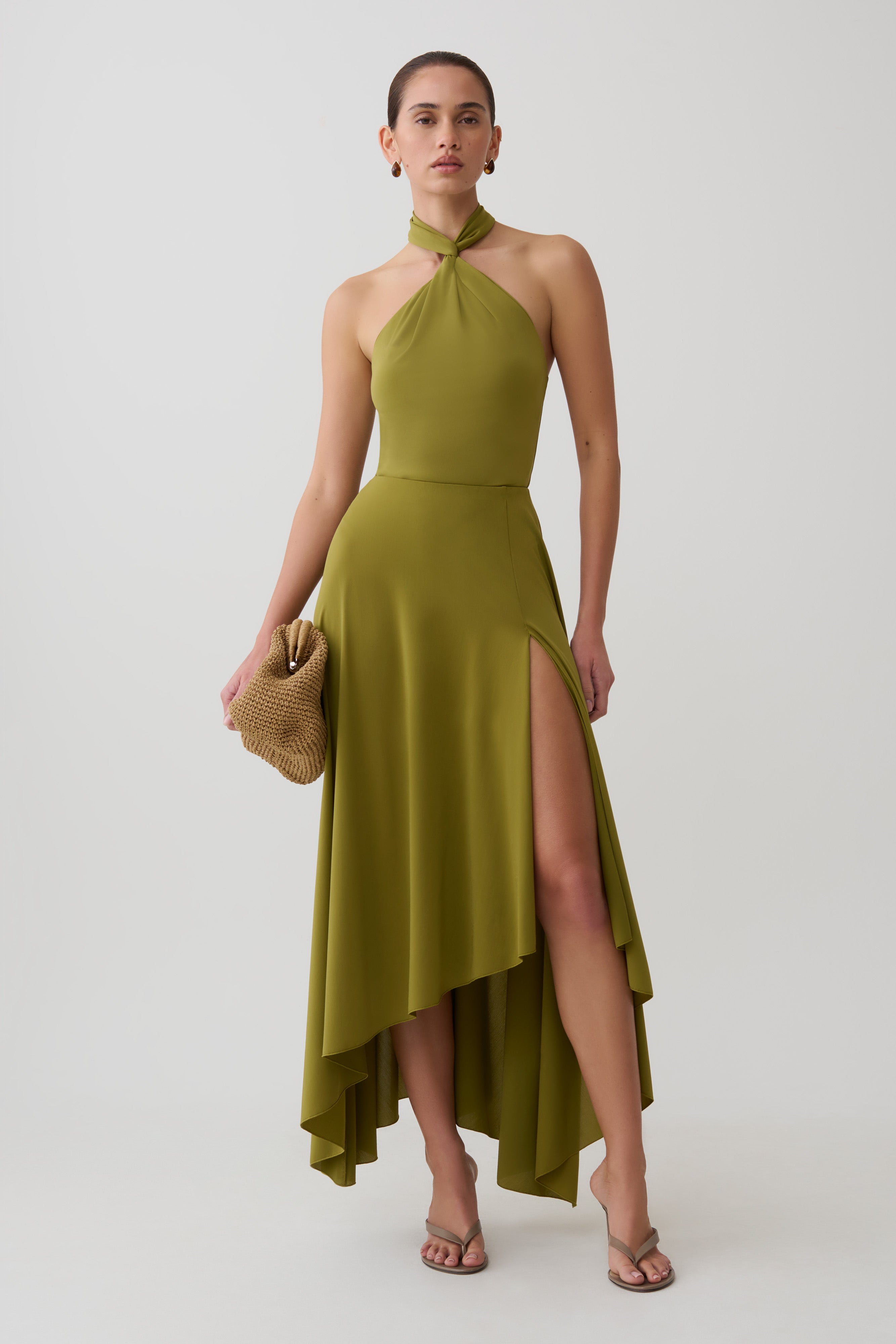 Bambi Dry Jersey Maxi Skirt - Martini Olive | MESHKI US