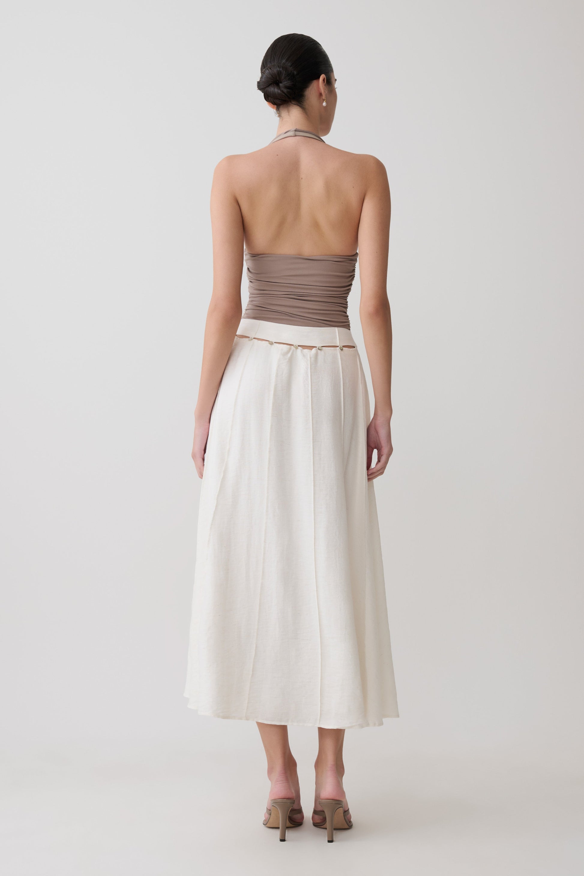 Claire Pearl Button Midi Skirt - White #2
