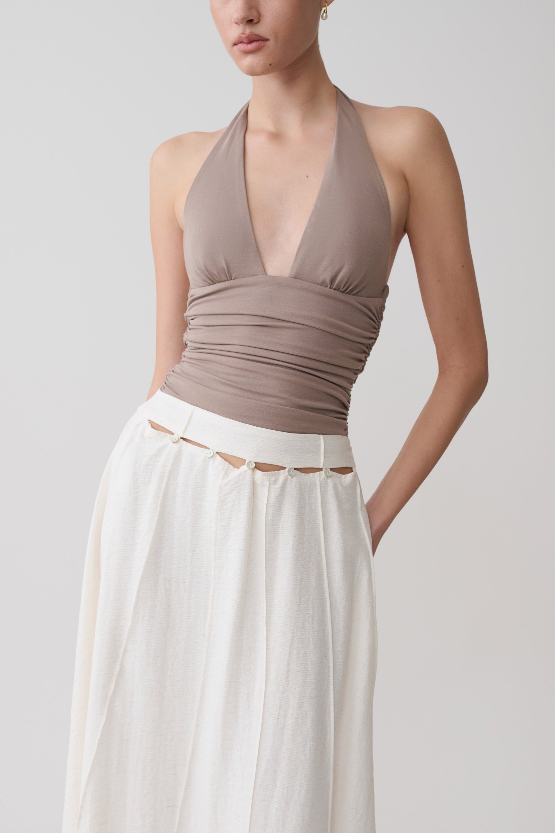 Claire Pearl Button Midi Skirt - White #3