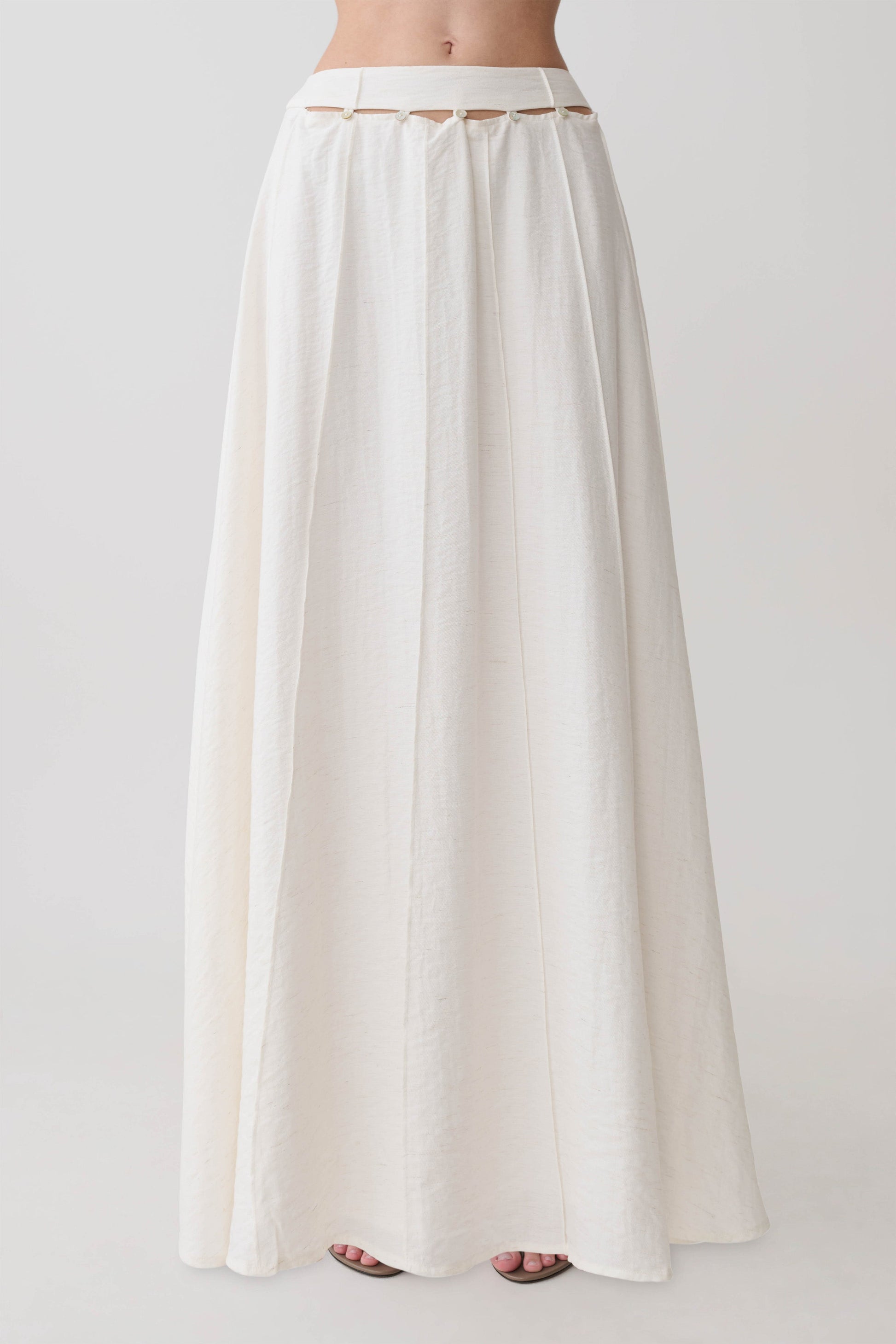 Claire Pearl Button Midi Skirt - White #8