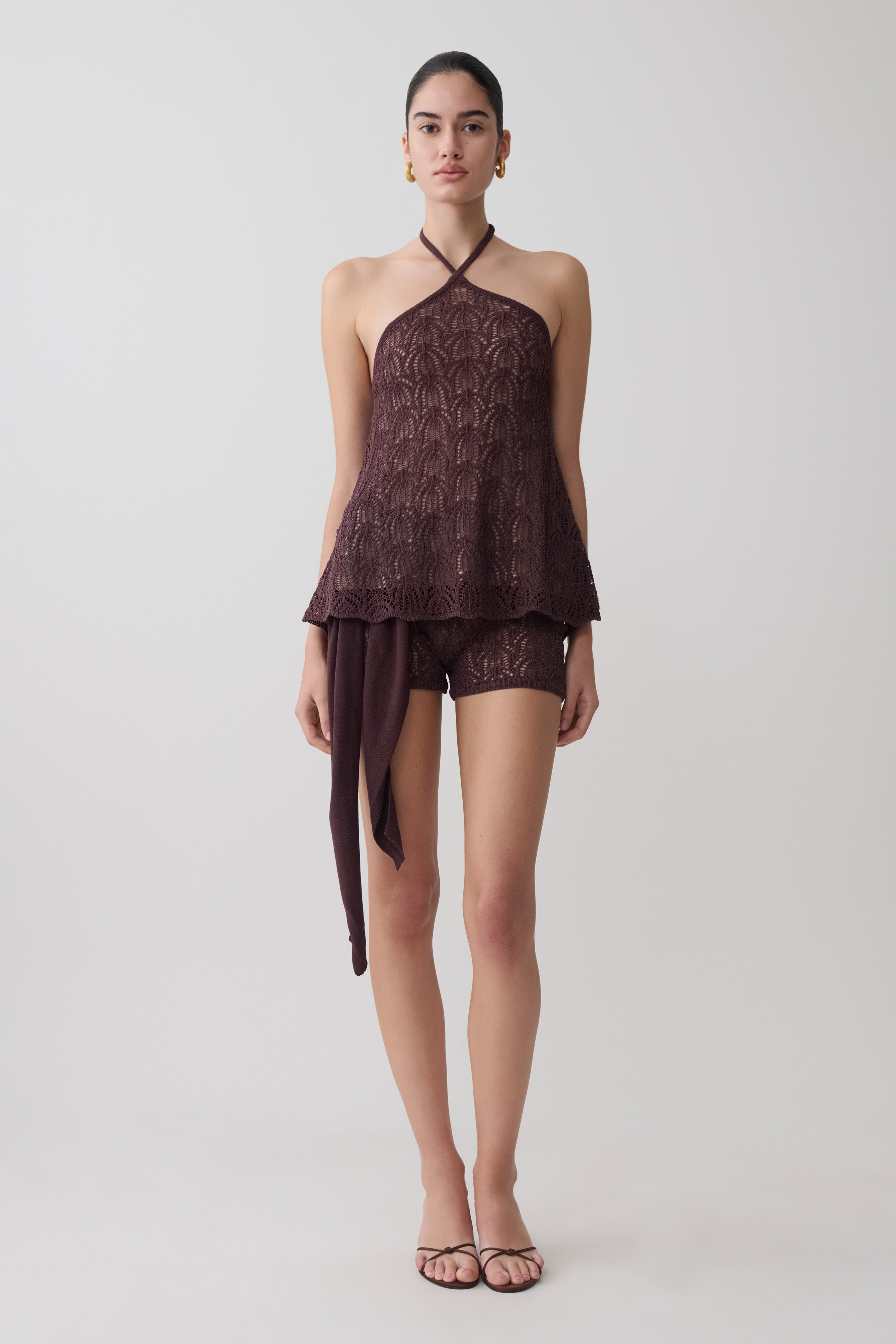 Corey Crochet Halter Neck Top - Chocolate | MESHKI US