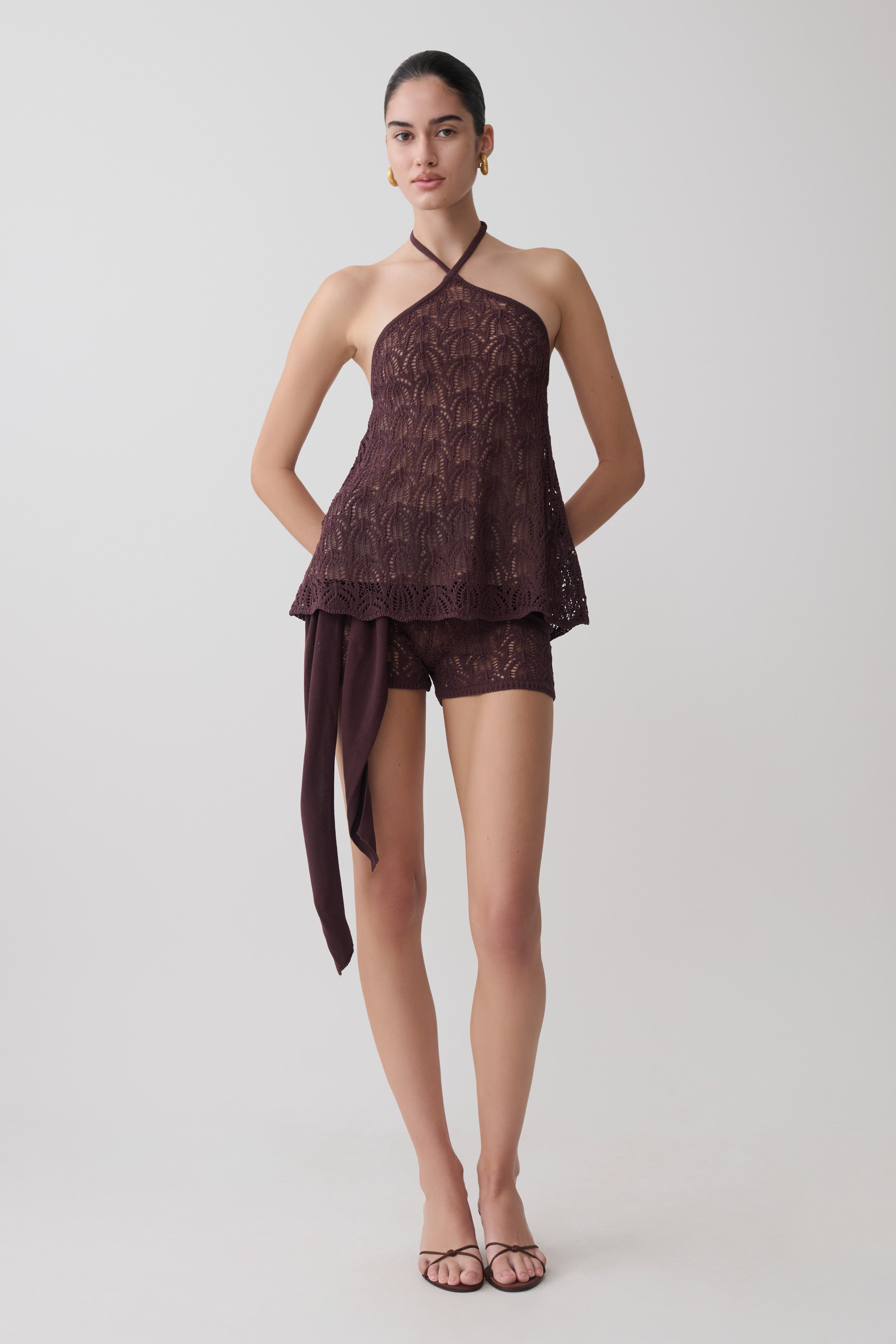 Corey Crochet Halter Neck Top - Chocolate | MESHKI US