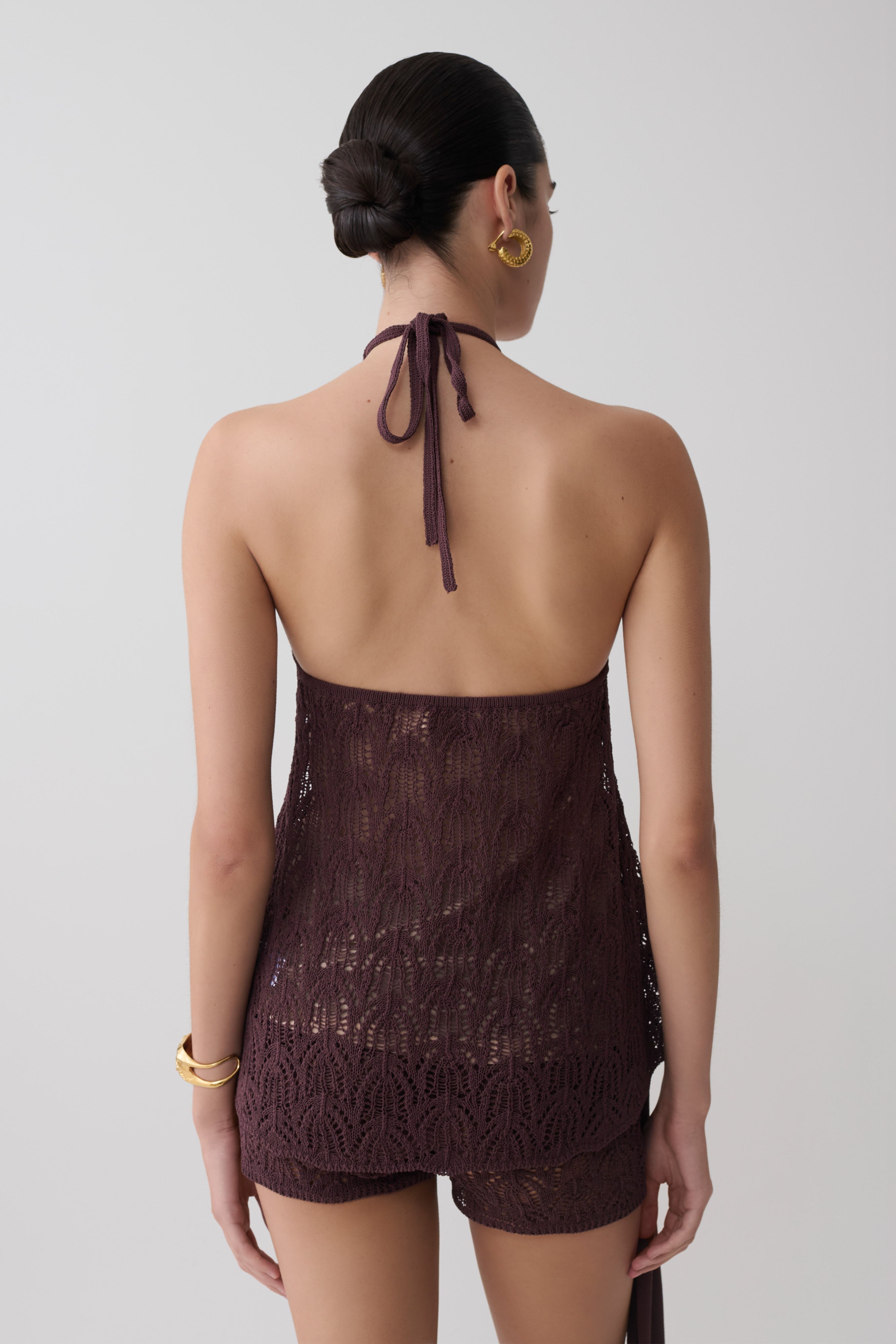 Corey Crochet Halter Neck Top - Chocolate | MESHKI US