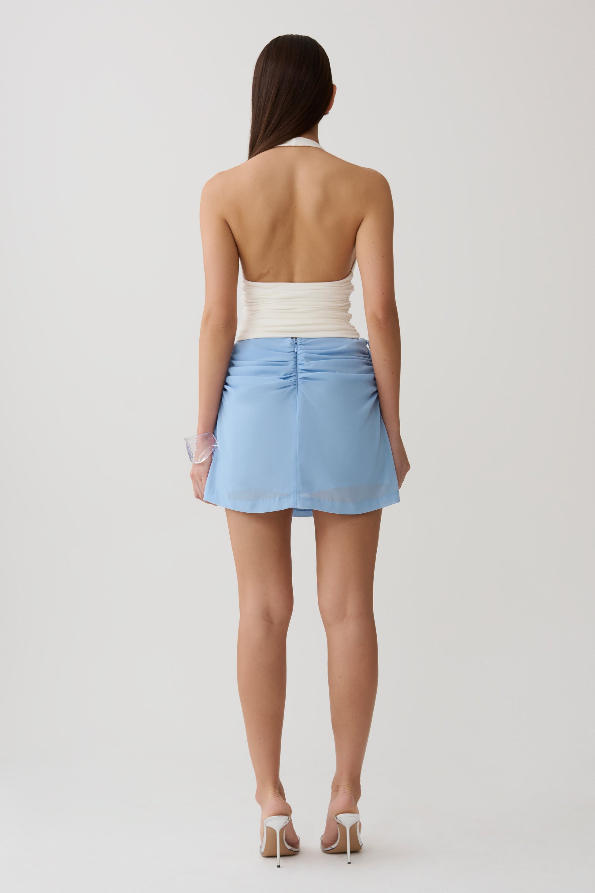 Indie Draped Chiffon Mini Skirt - Sky Blue #2