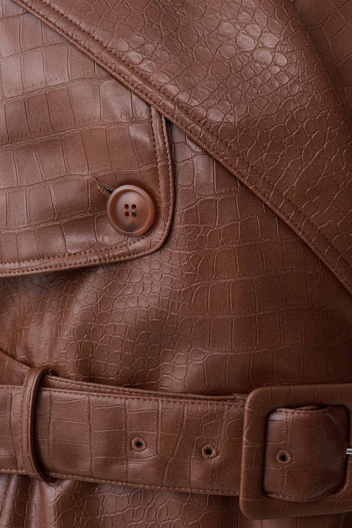 Jamie Funnel Neck Croc Faux Leather Trench - Cognac #6