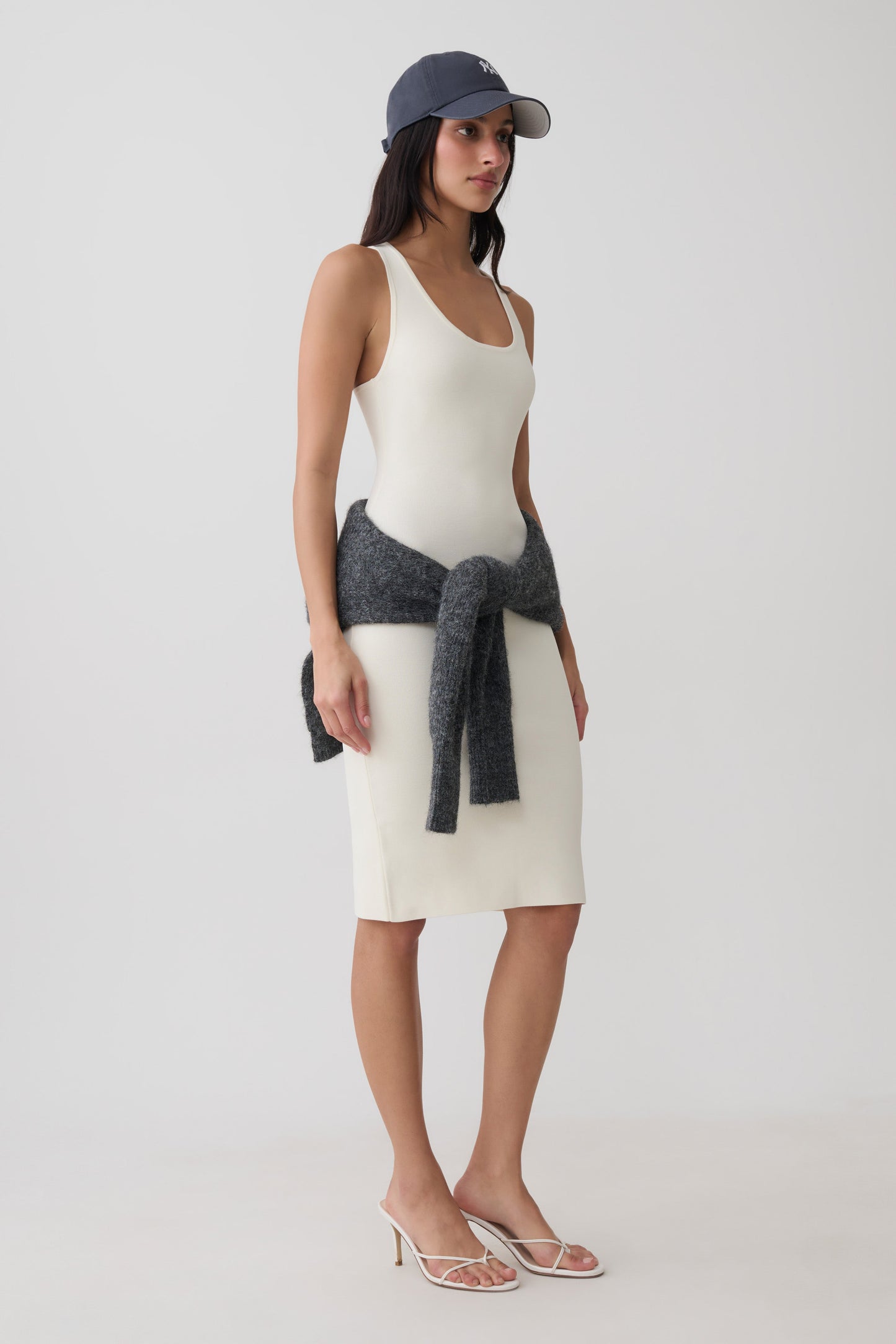 Leah Racer Back Knee Length Knit Dress - Ivory