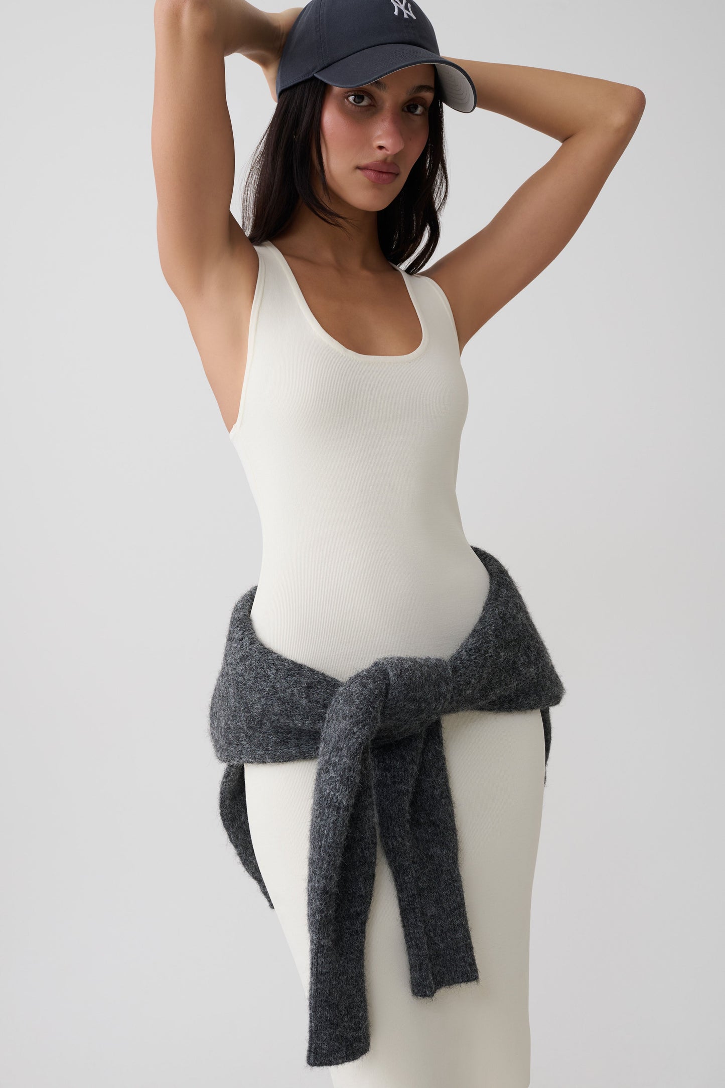 Leah Racer Back Knee Length Knit Dress - Ivory