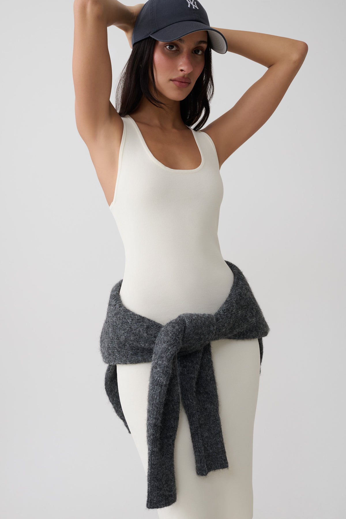 Leah Racer Back Knee Length Knit Dress - Ivory #5