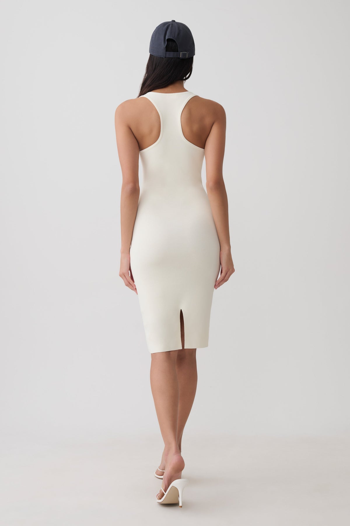 Leah Racer Back Knee Length Knit Dress - Ivory