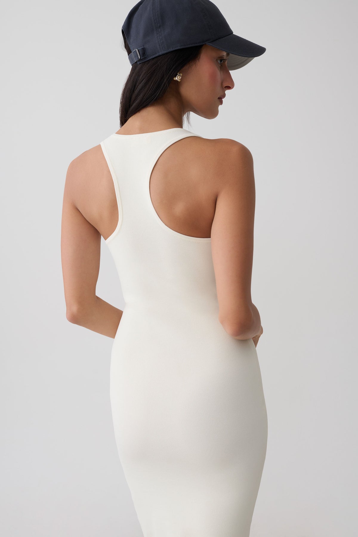 Leah Racer Back Knee Length Knit Dress - Ivory