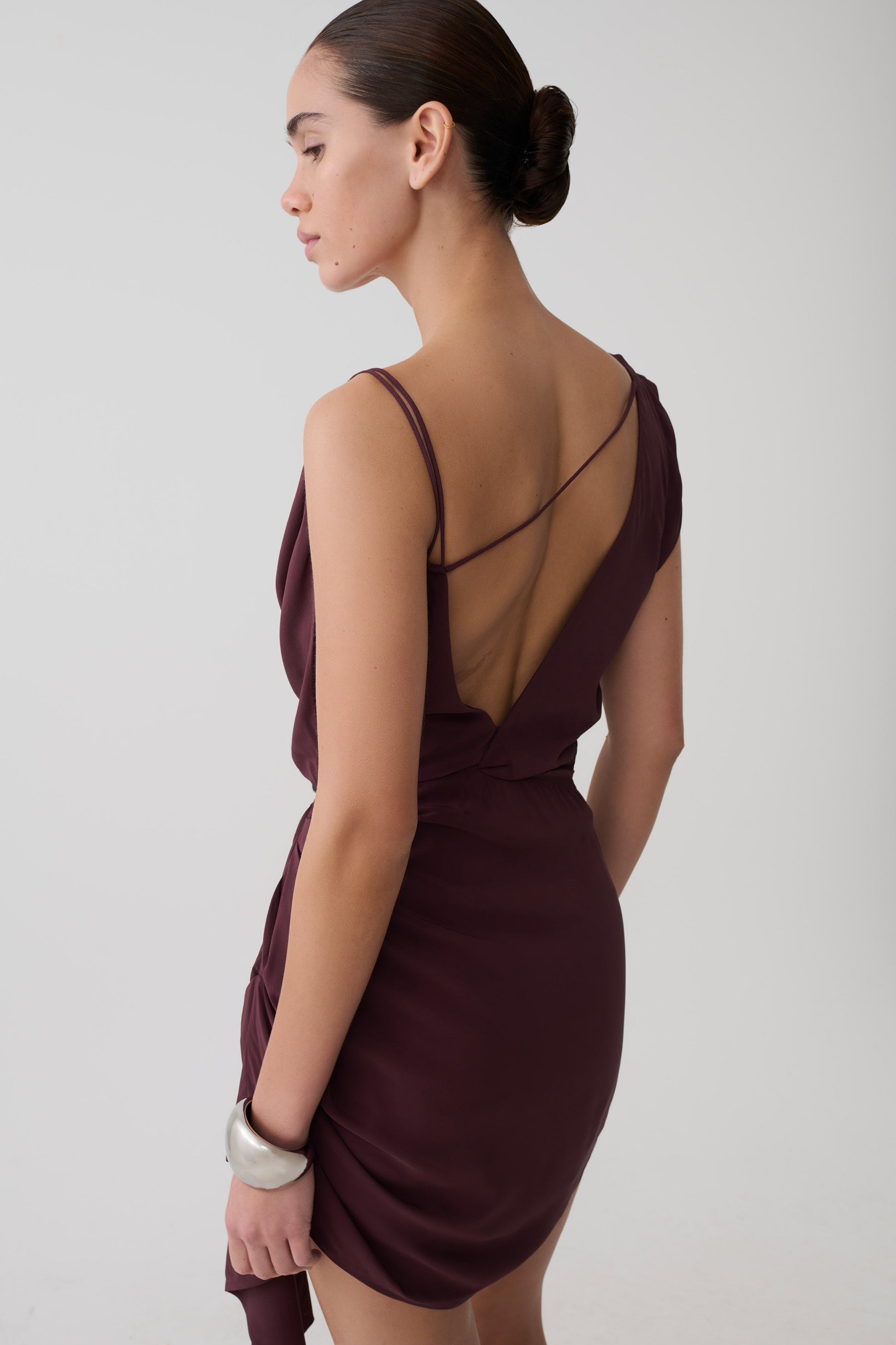 Lucile Cowl Drape Satin Mini Dress - Plum #3