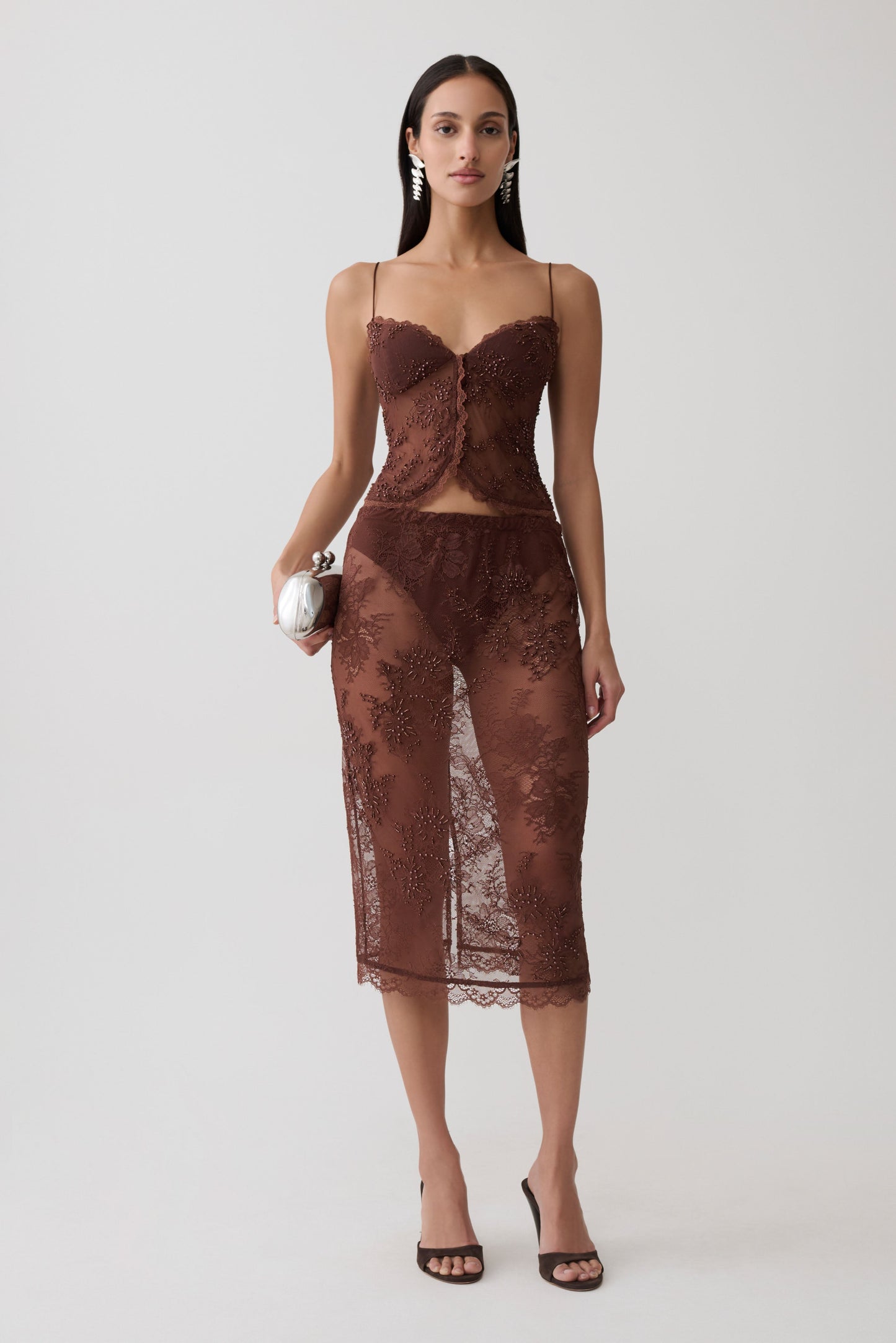 Marcelle Sweetheart Lace Top - Dark Chocolate