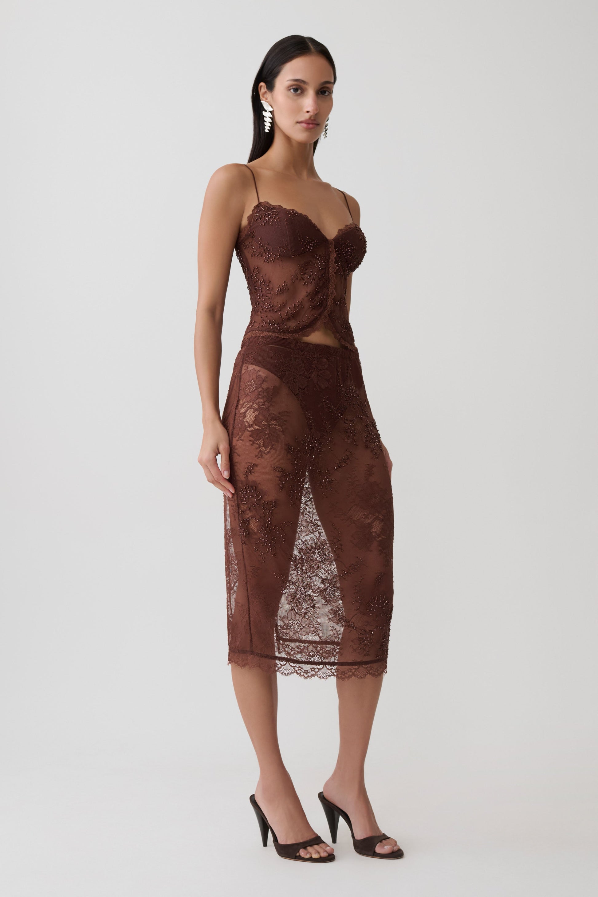 Marcelle Lace Midi Skirt - Dark Chocolate #4