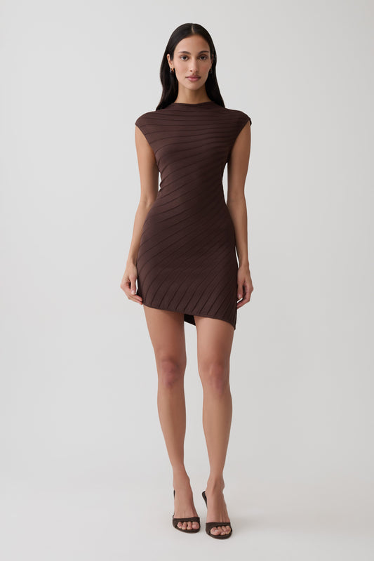Posy Ribbed Sleeveless Mini Dress - Dark Chocolate