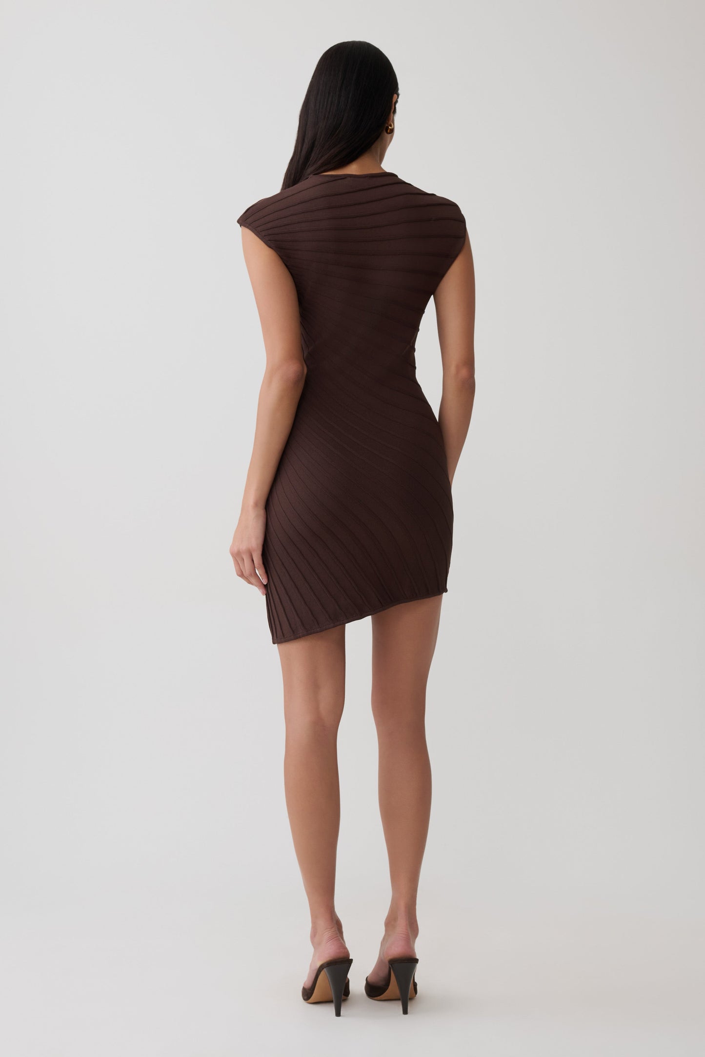 Posy Ribbed Sleeveless Mini Dress - Dark Chocolate