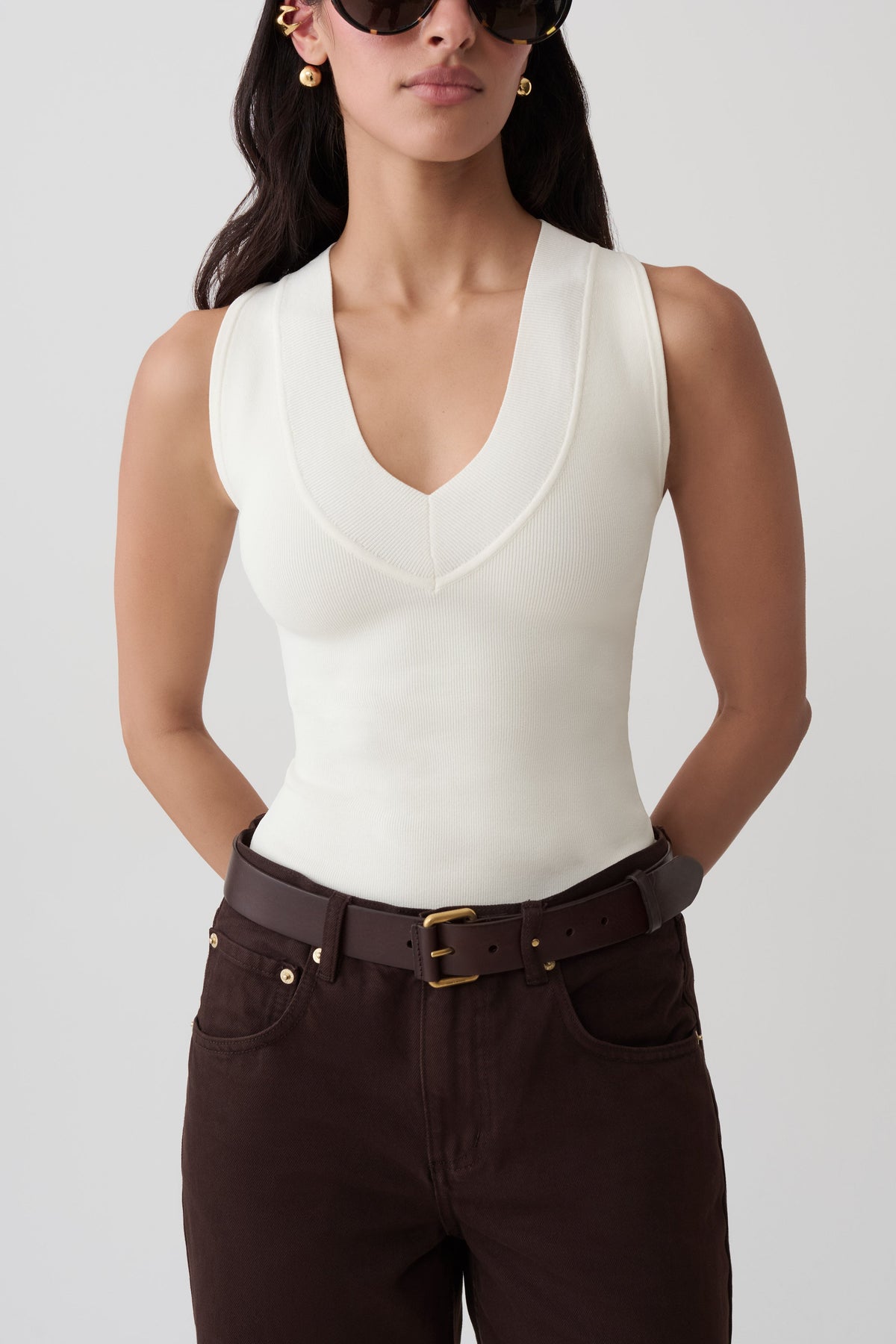 Claudina V-Neck Knit Tank - Ivory