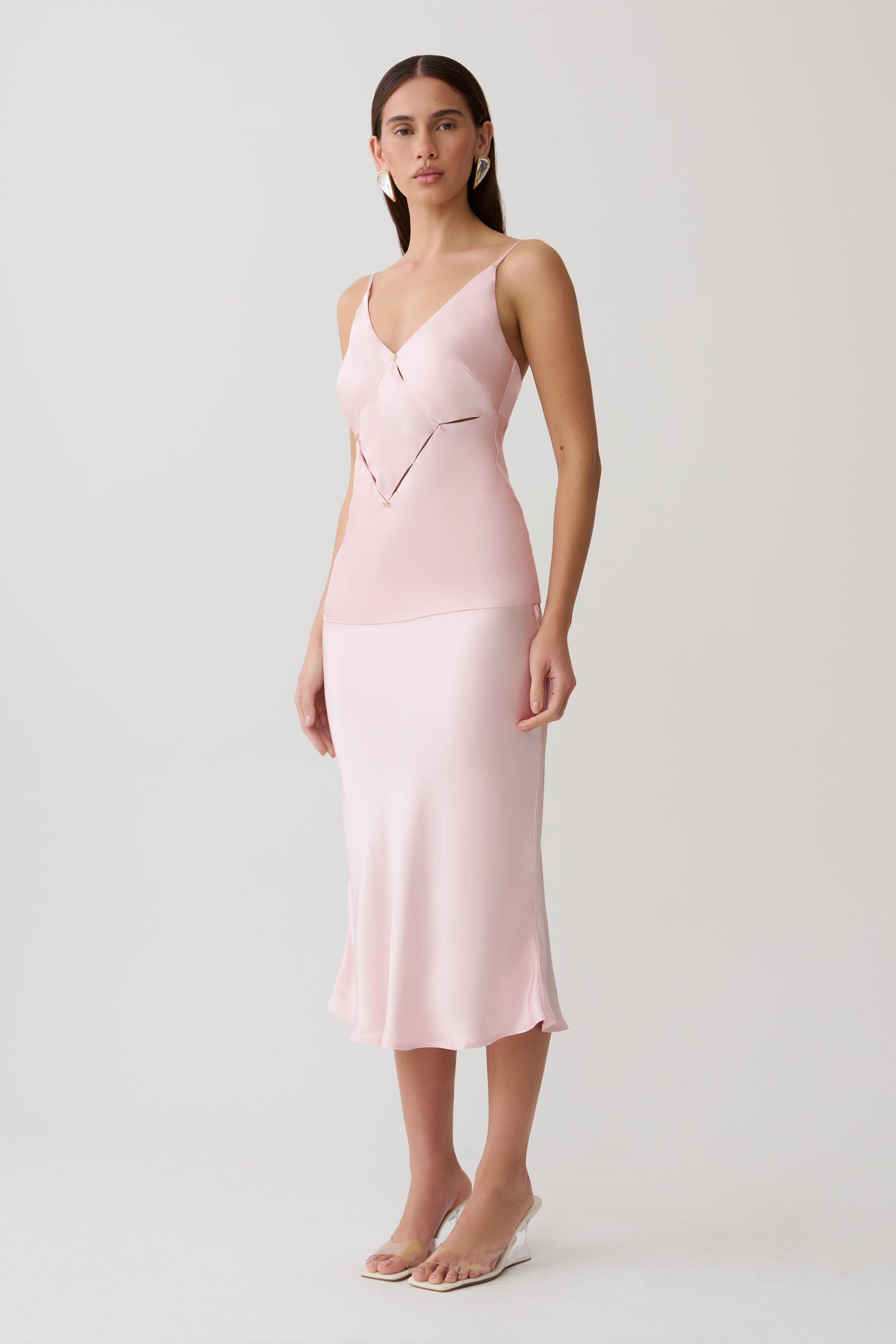 Hattie Satin Midi Skirt - Pale Pink #3