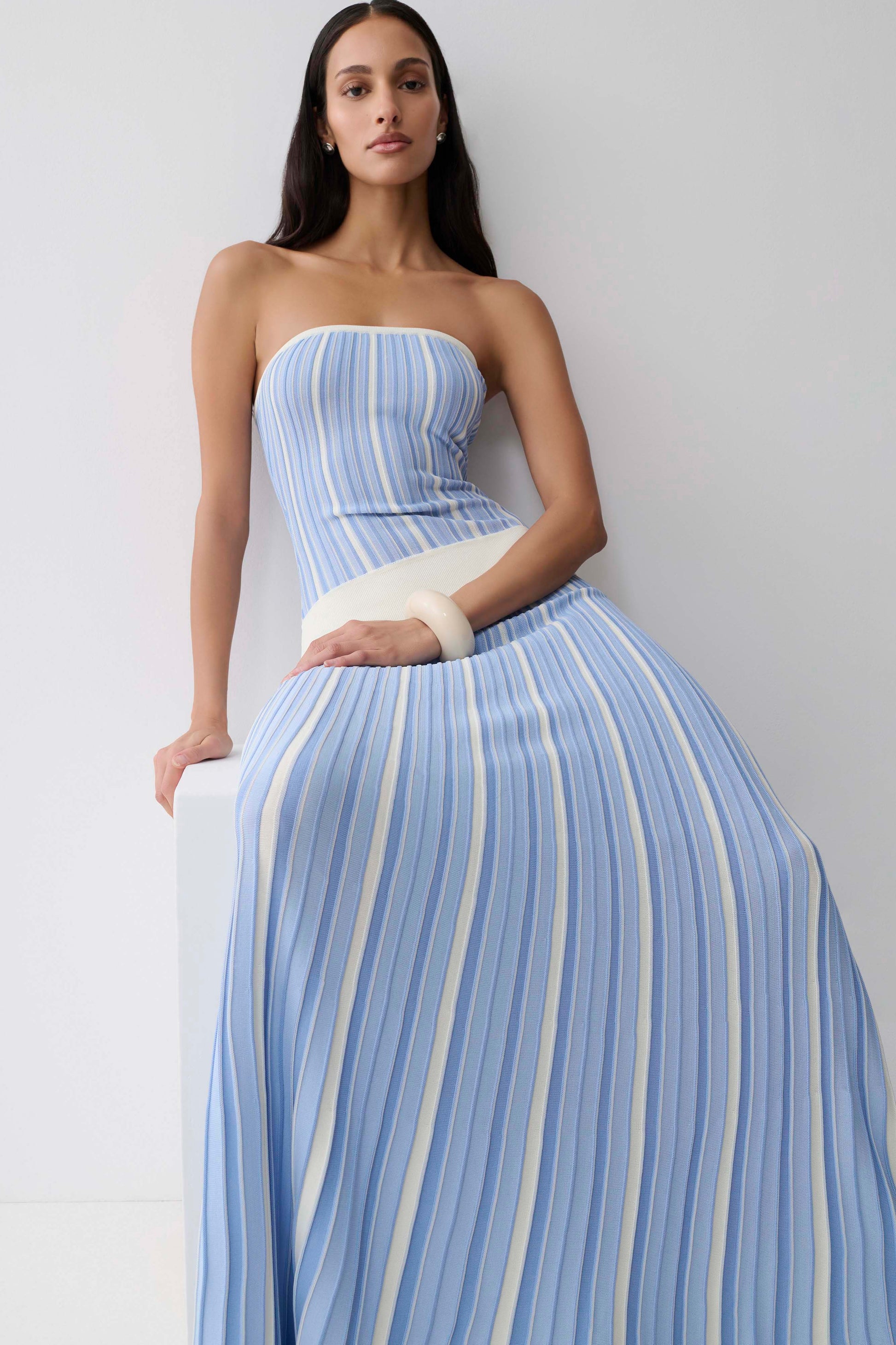 Joyce Stripe Maxi Knit Dress / Blue | MESHKI