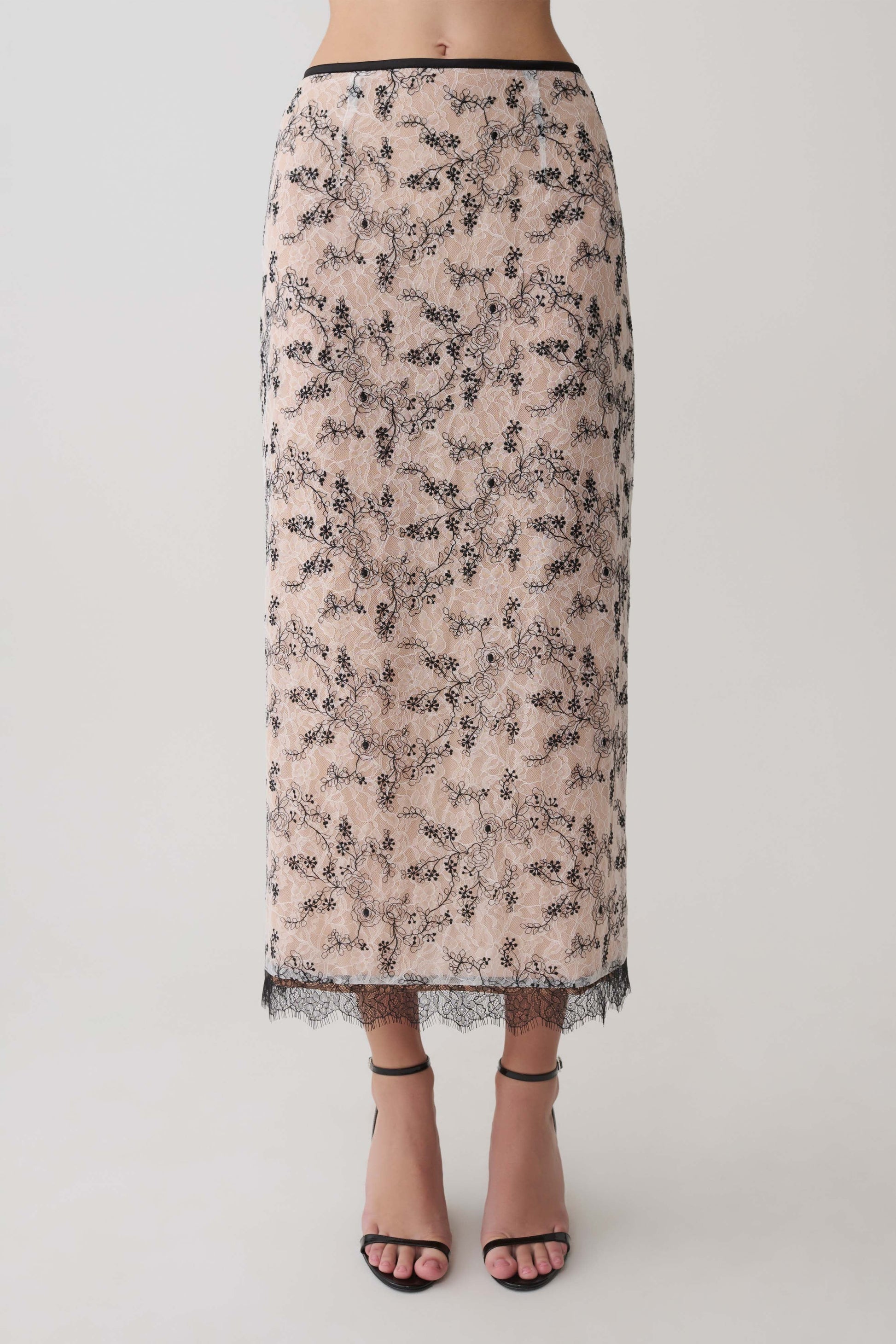 Kimberly Lace Pencil Midi Skirt - Nude Lace #8