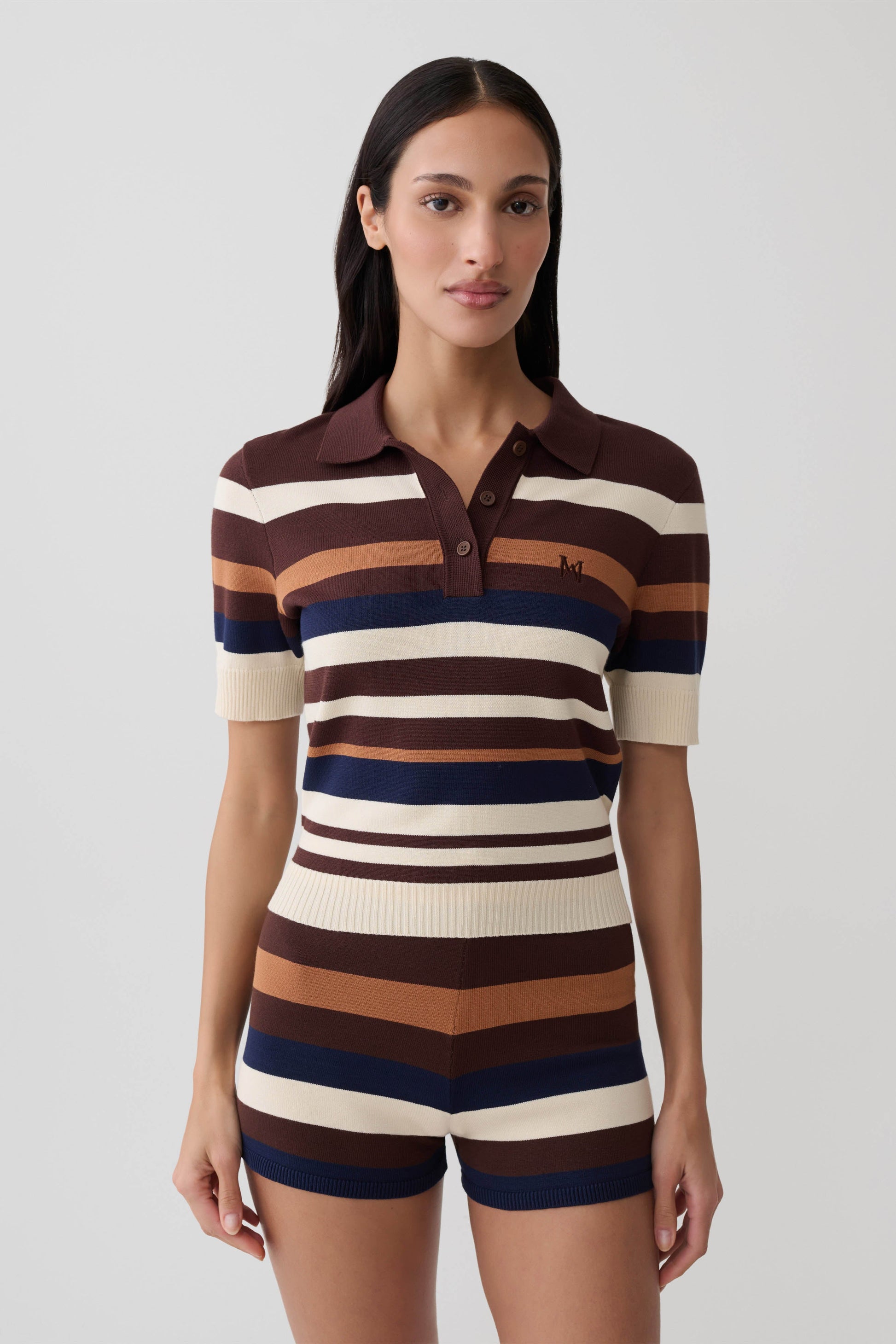Philly Stripe Knit Button Up Top - Navy/Neutral