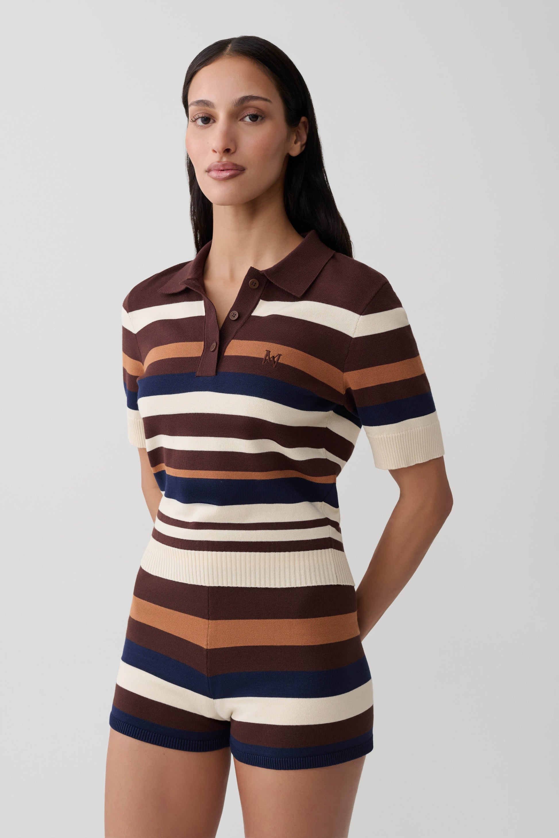 Philly Stripe Knit Button Up Top - Navy/Neutral #5