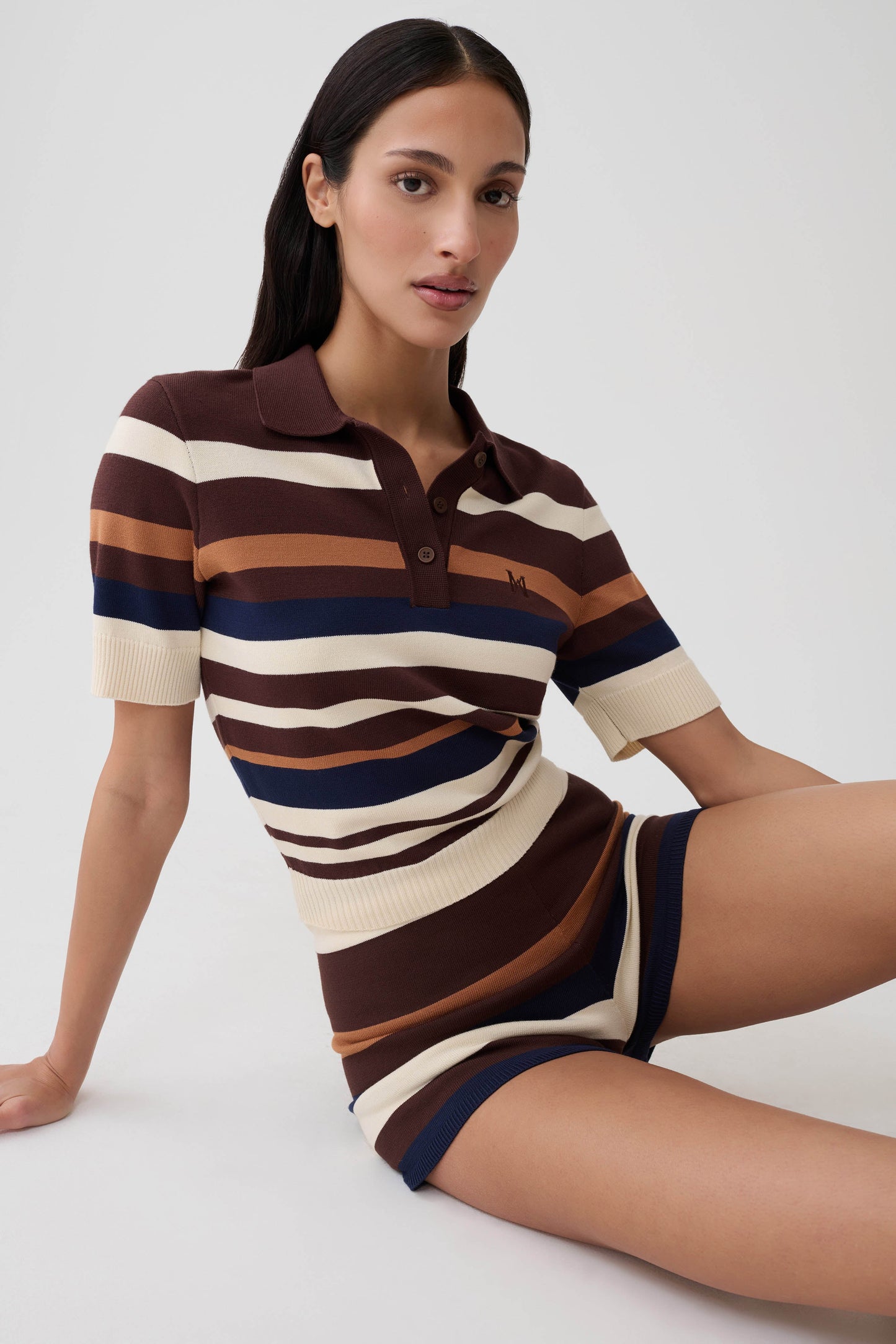 Philly Stripe Knit Button Up Top - Navy/Neutral