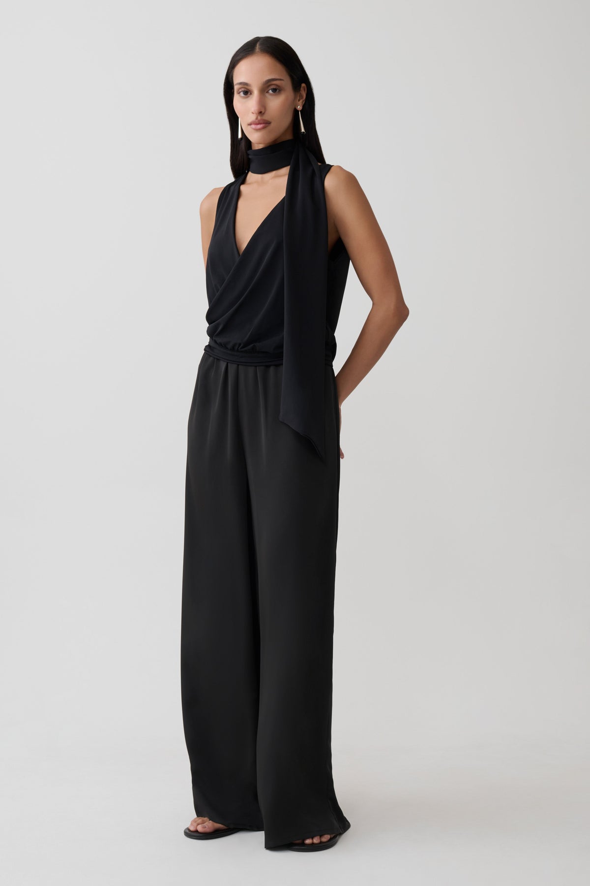 Raisa Overlap Top With Neck Scarf - Black #8