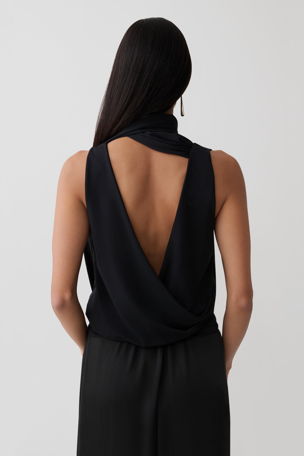 Raisa Overlap Top With Neck Scarf - Black