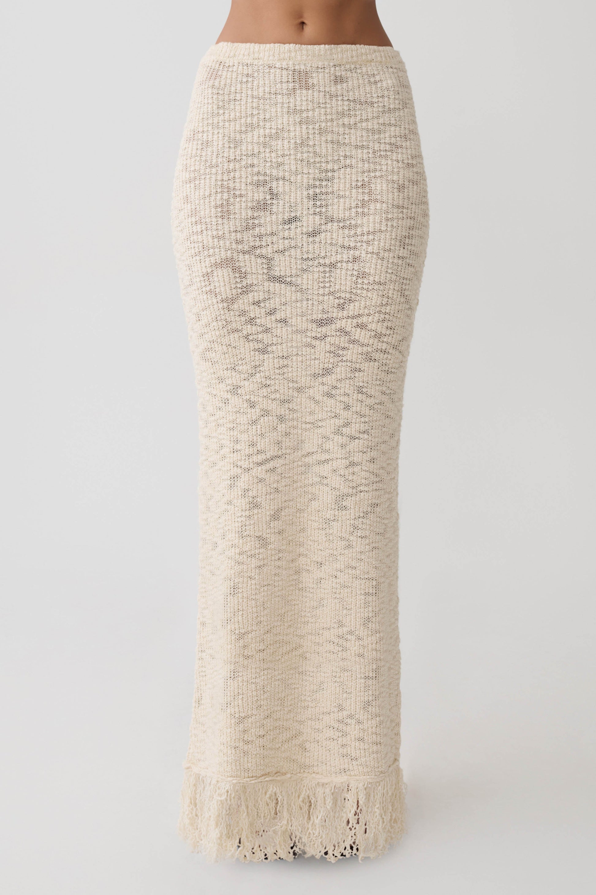Giovanni Fringe Knit Midi Skirt - Cream #9