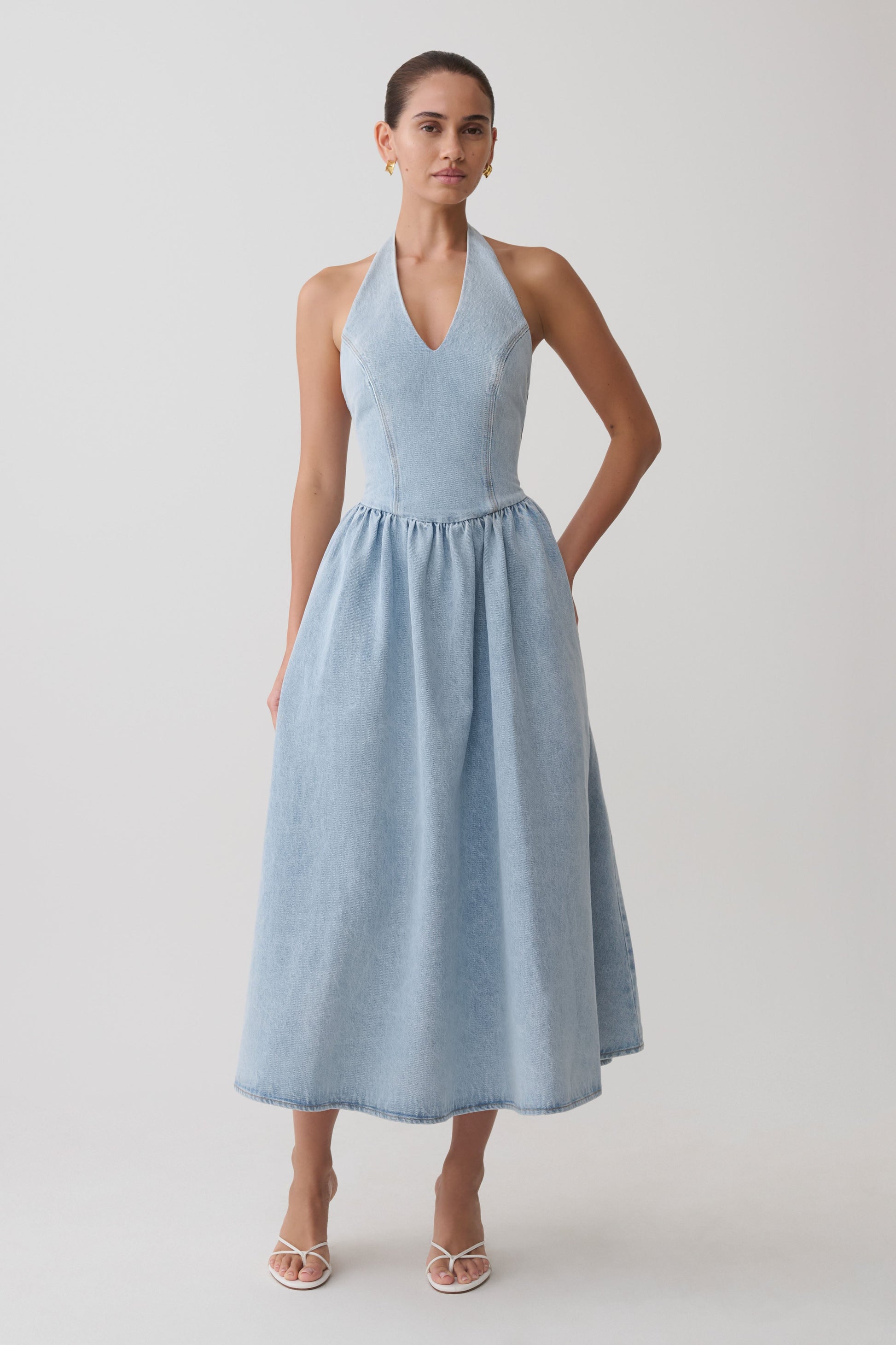 Miller Denim Halter Midi Dress / Classic Blue | MESHKI