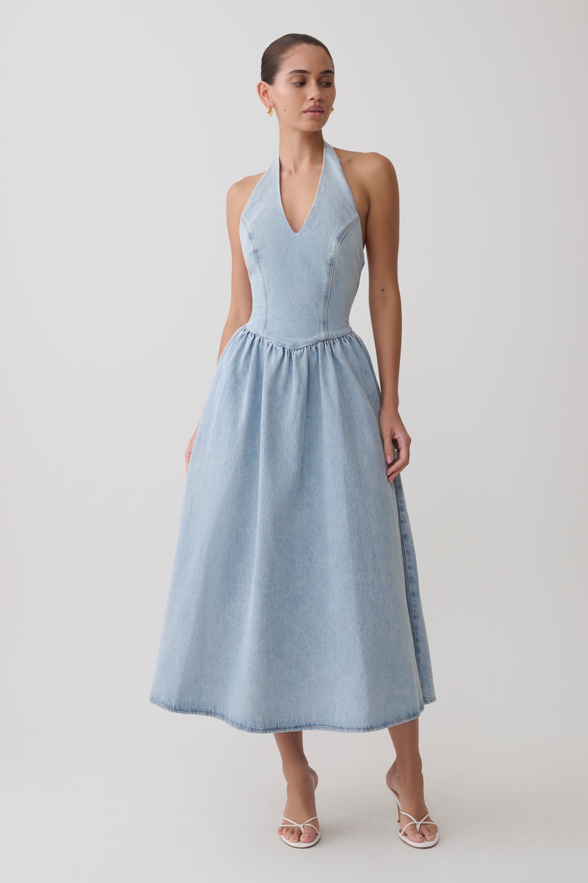 Miller Denim Halter Midi Dress / Classic Blue | MESHKI
