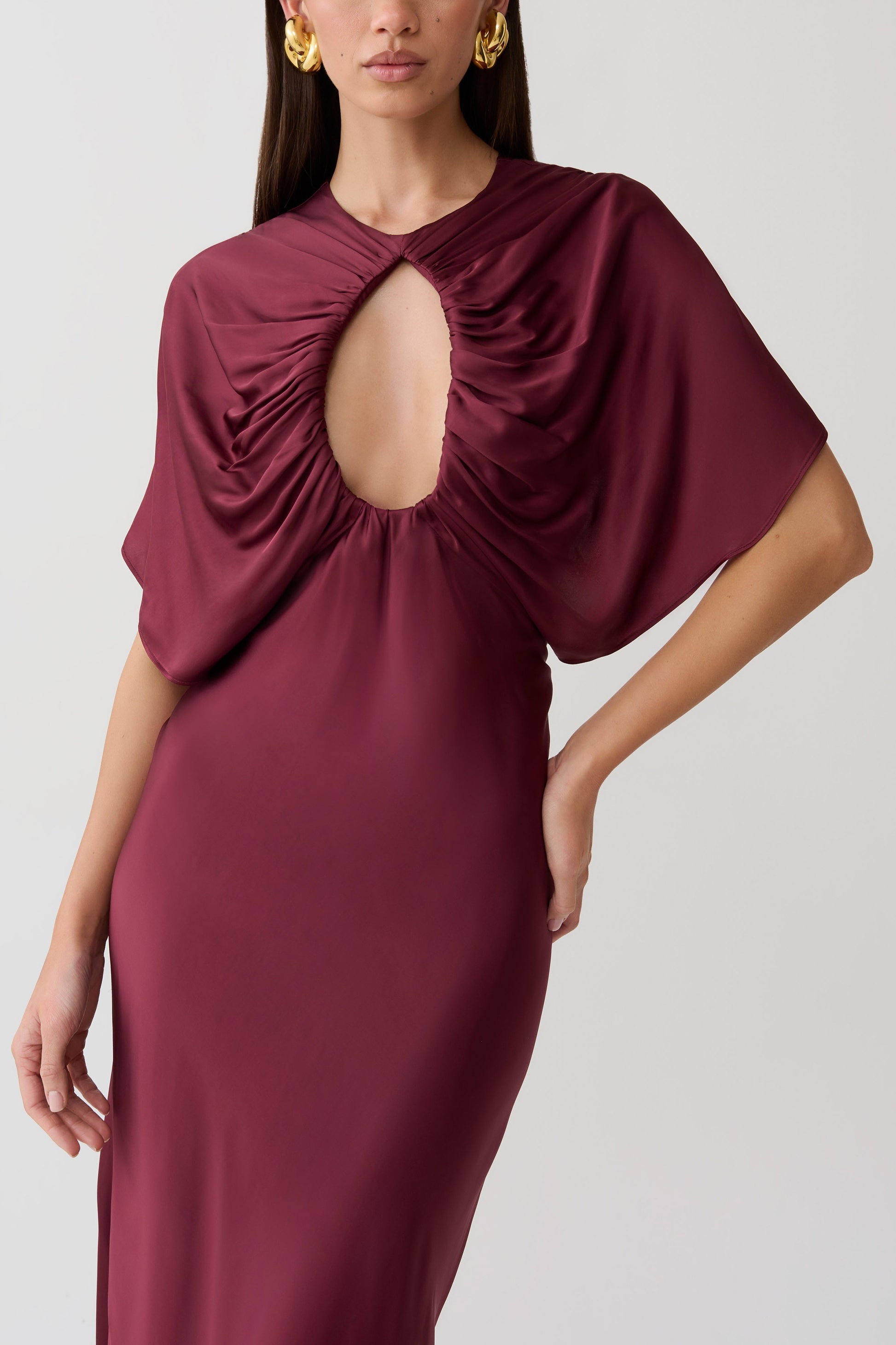 Mona Cut Out Satin Midi Dress - Burgundy #6