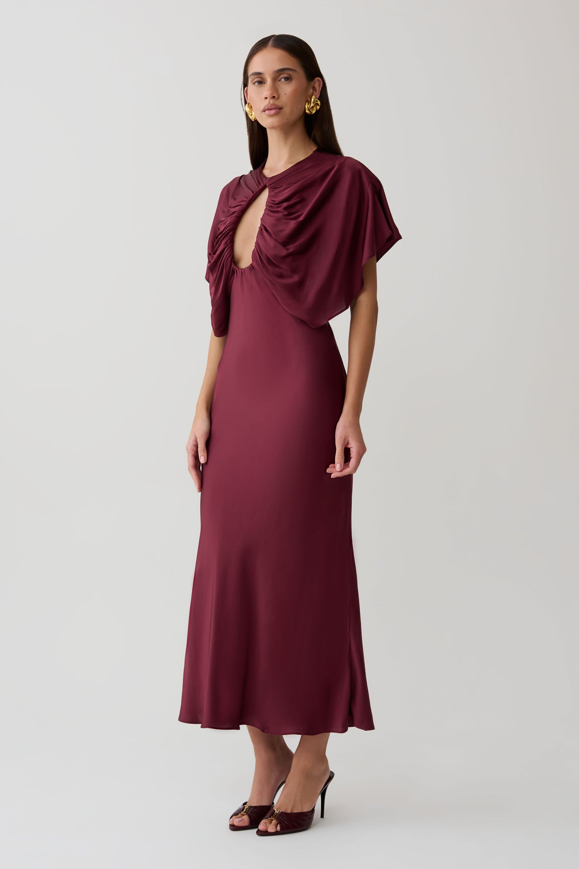 Mona Cut Out Satin Midi Dress - Burgundy #3
