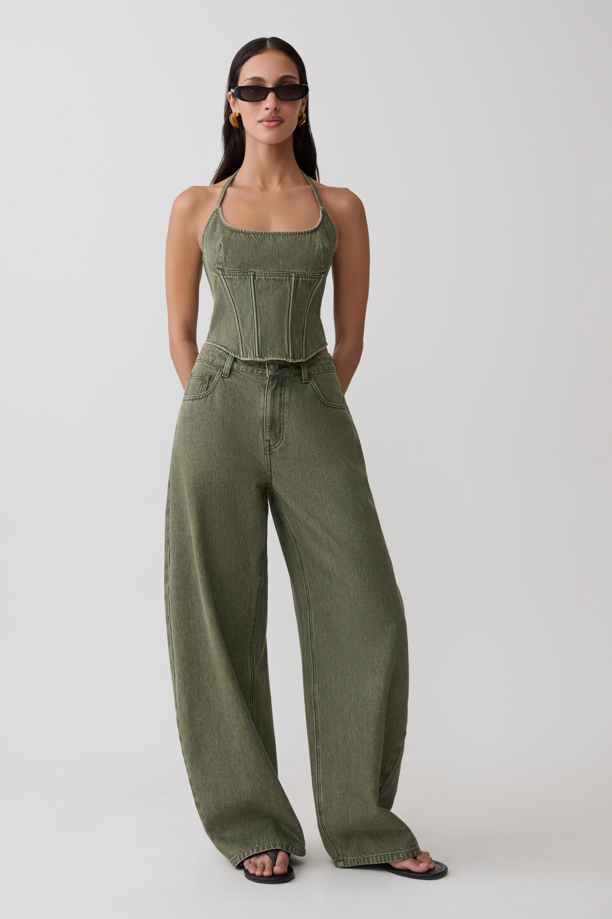 Stephanie Corset Denim Top - Washed Khaki #7