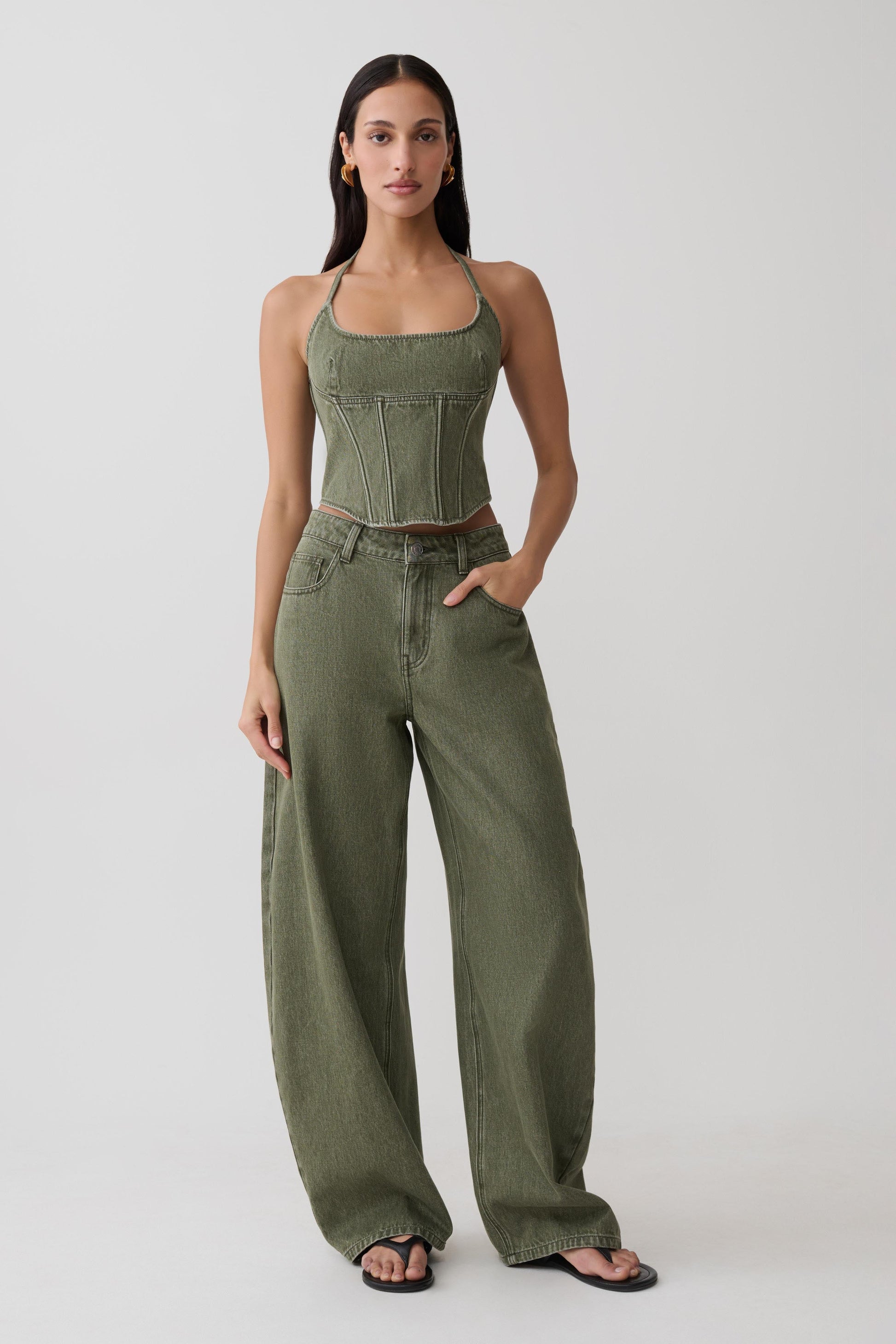 Stephanie Corset Denim Top - Washed Khaki #4